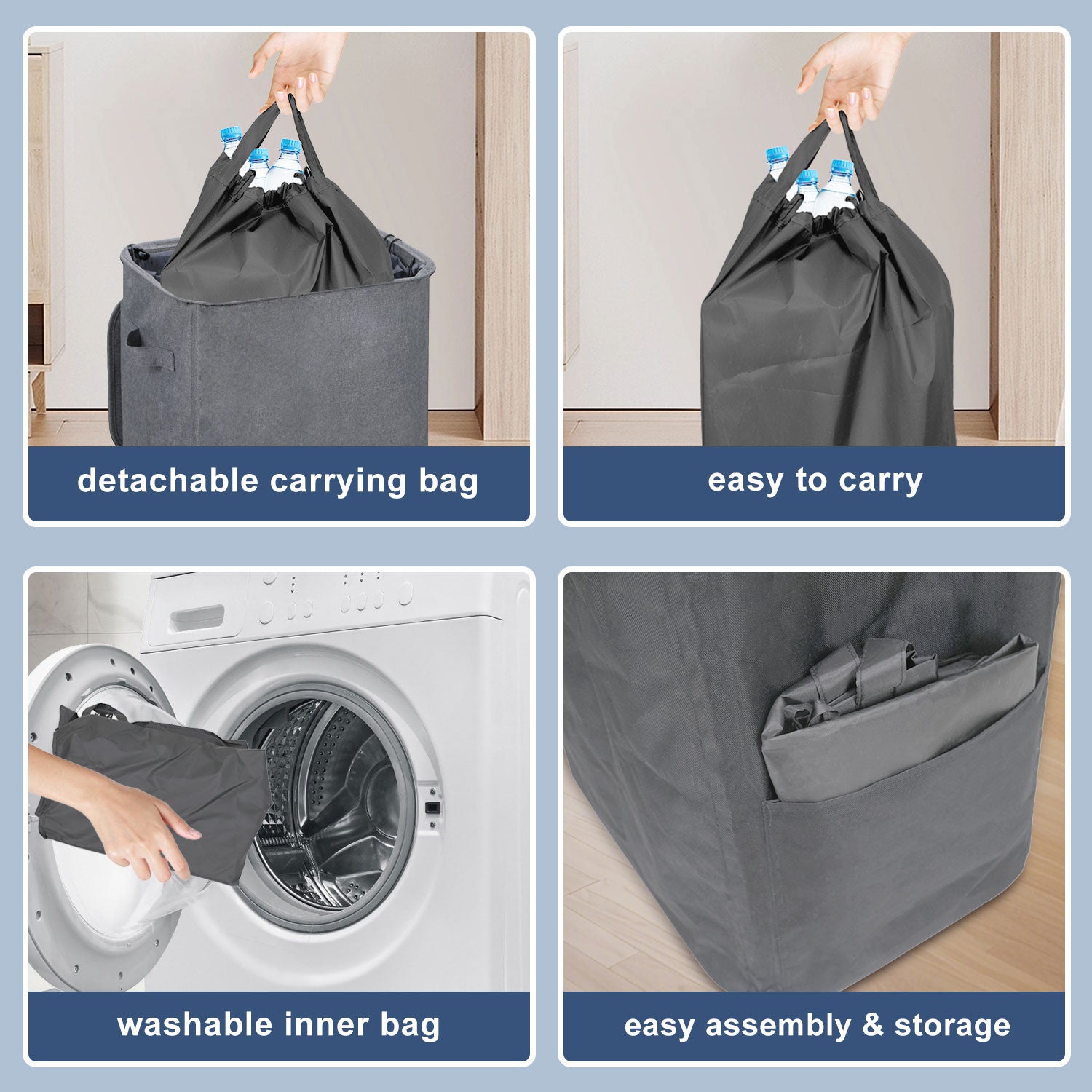 Poubelle Recyclage 100L,Poubelle Avec 2 Sacs De Transport,Stockage Des Bouteilles Consignées Gris - 4