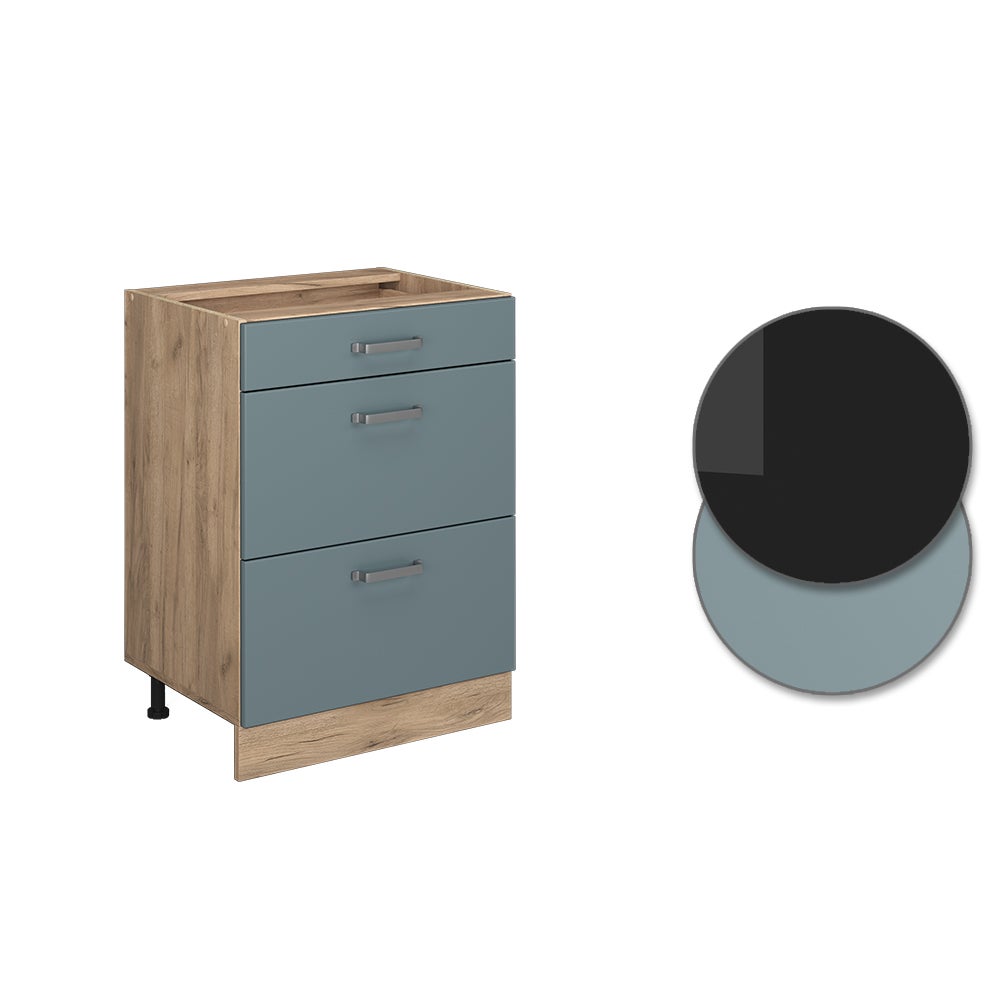 Vicco Meuble cuisine R-Line, Bleu-gris/Chêne de force doré, 60cm PT Marbre - 5