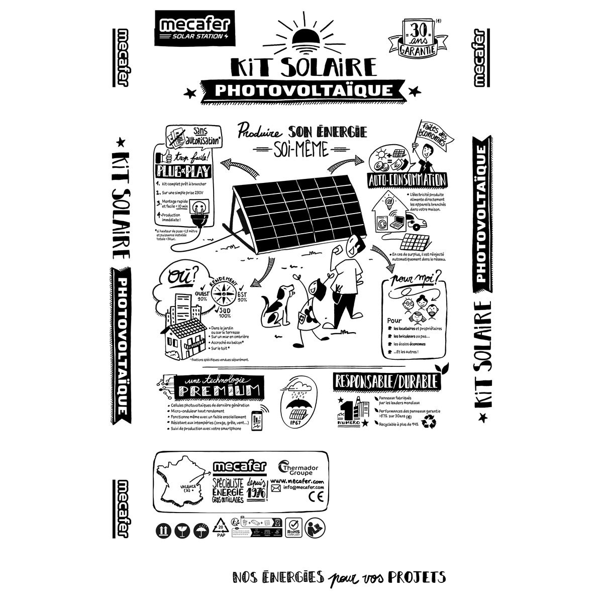 Mecafer Kit 1 panneau solaire bifacial 500 W plug and play - 428150 - 3