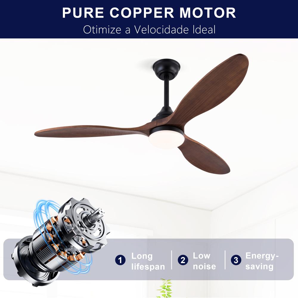 Ventilateur Plafond 132 cm Noir avec LED – 3 Pales Bois Massif, Moteur DC Silencieux, Télécommande avec Mémoire - 5