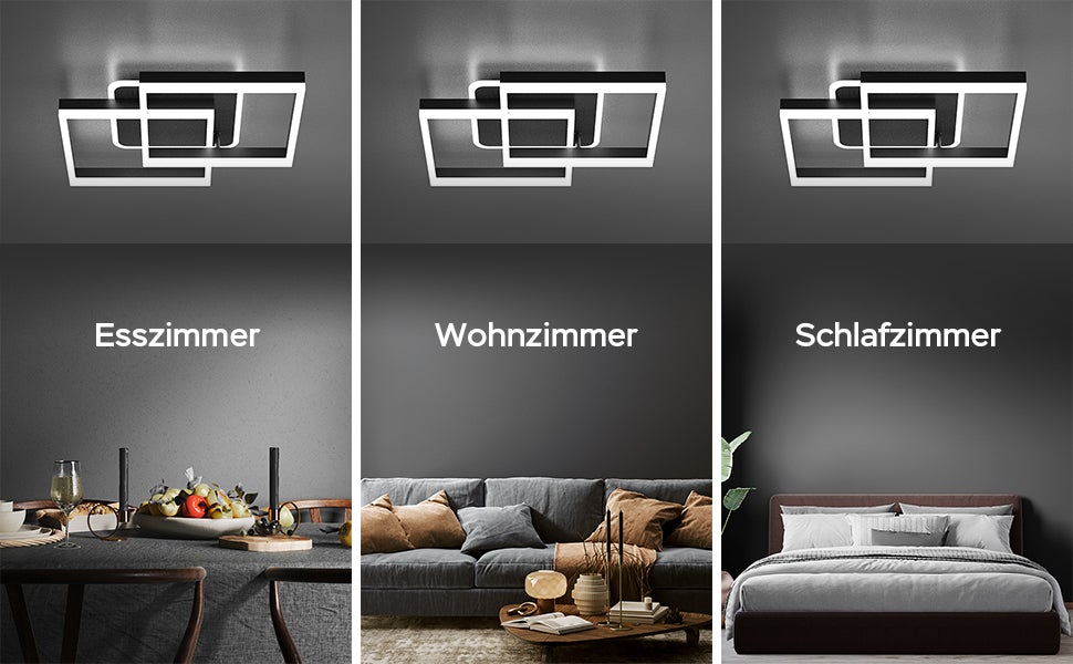 Plafonnier LED Anten, style moderne, pour salon et chambre, 40W, avec télécommande, intensité variable en continu 3000-6500K, noir - 9
