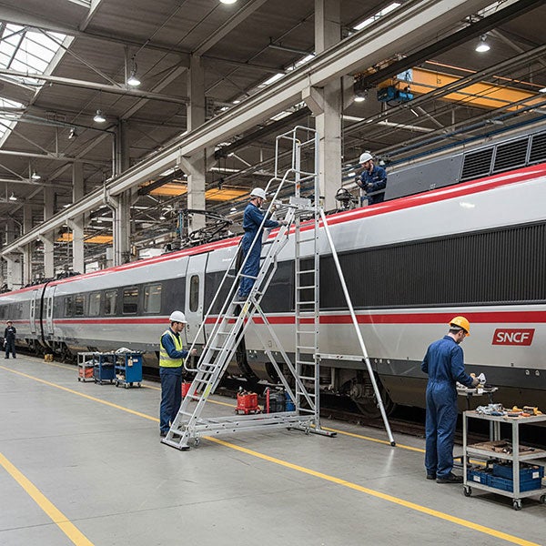 Escabeau roulant de 14 marches - Hauteur de travail maximale de 5.10m - 19613EL12B - 5