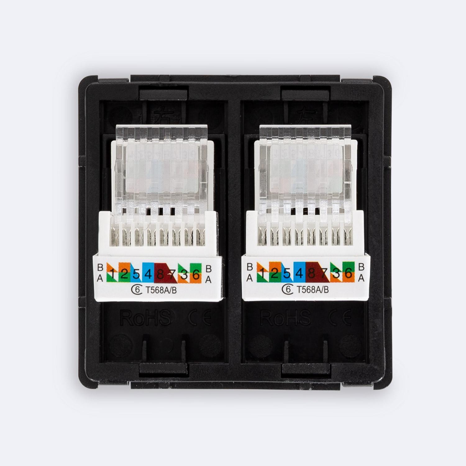 Prise Internet RJ45 Cat 6 Double Modern - Noir - PC - 2