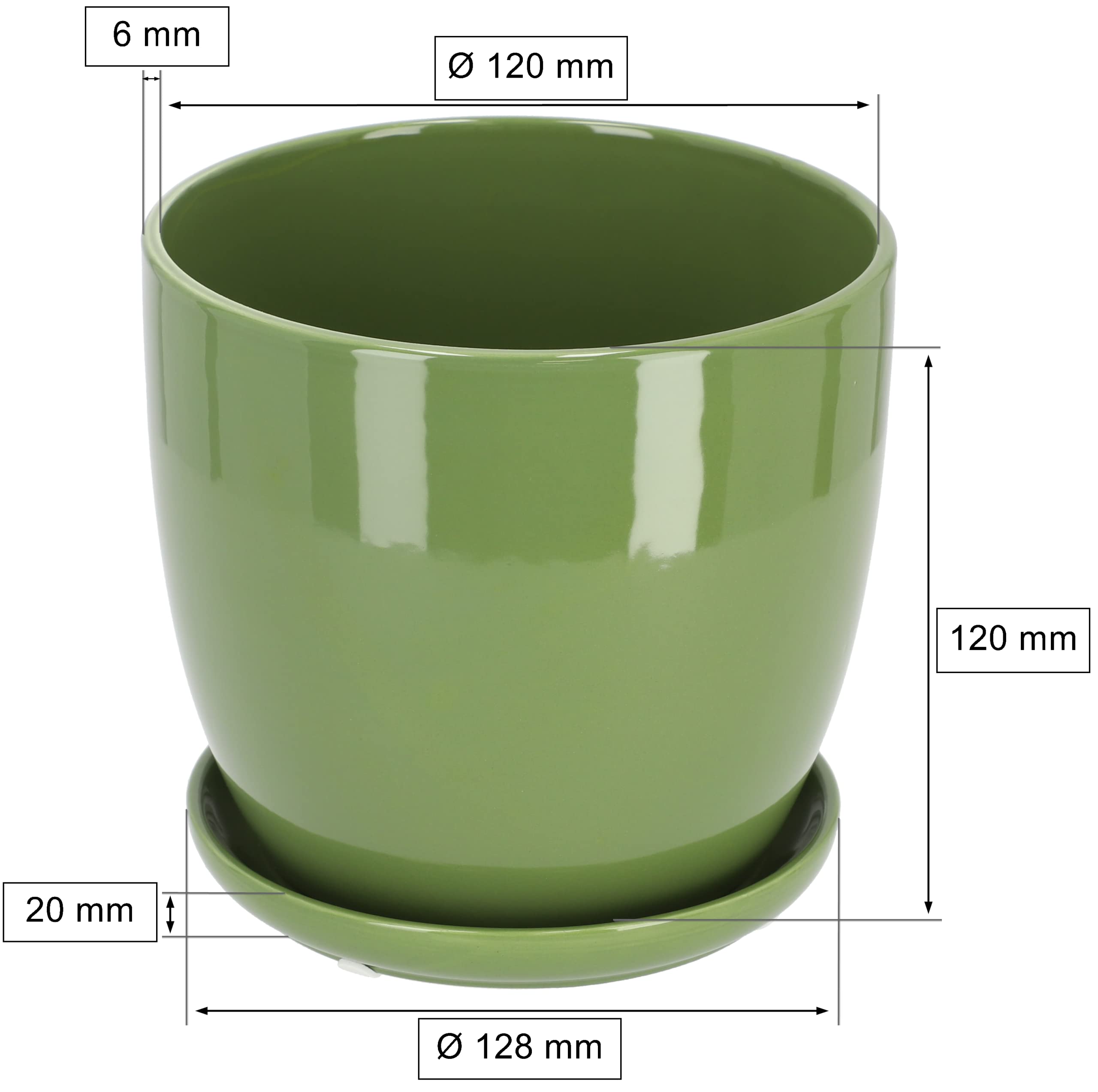 Pot de Fleurs, en Céramique, Pour Fleurs, Plantes, Diamètre : 13 cm, Avec Bac d'Égouttement, Vert - KOTARBAU - 2