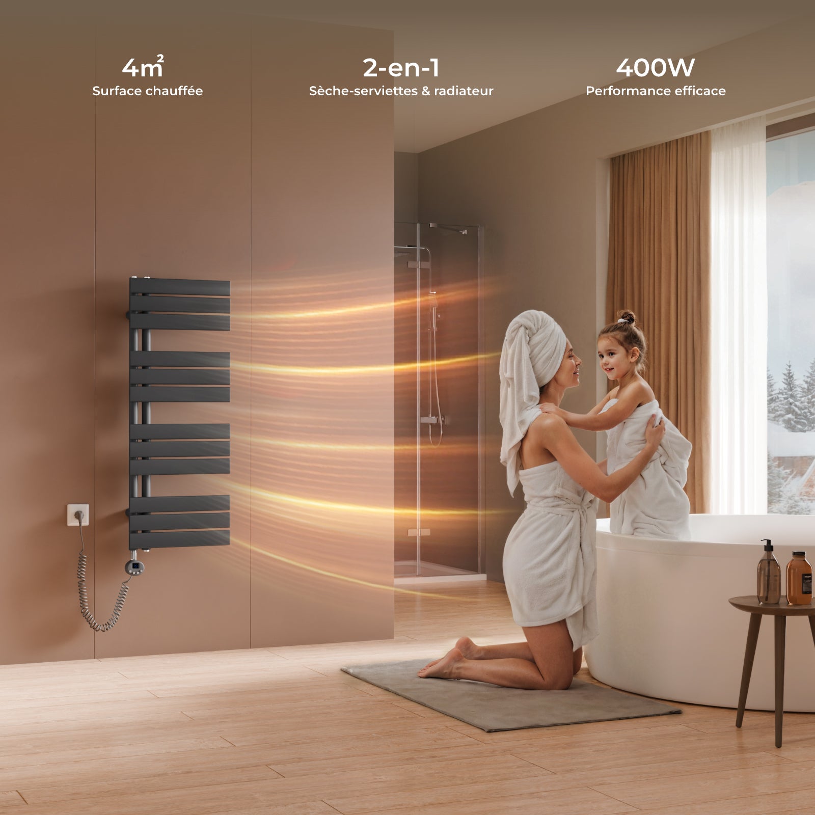 S'AFIELINA Sèche-serviettes électrique connecté WiFi avec thermostat digital, tige chauffante programmable, Anthracite,104,1x40 cm 400Watts - 6