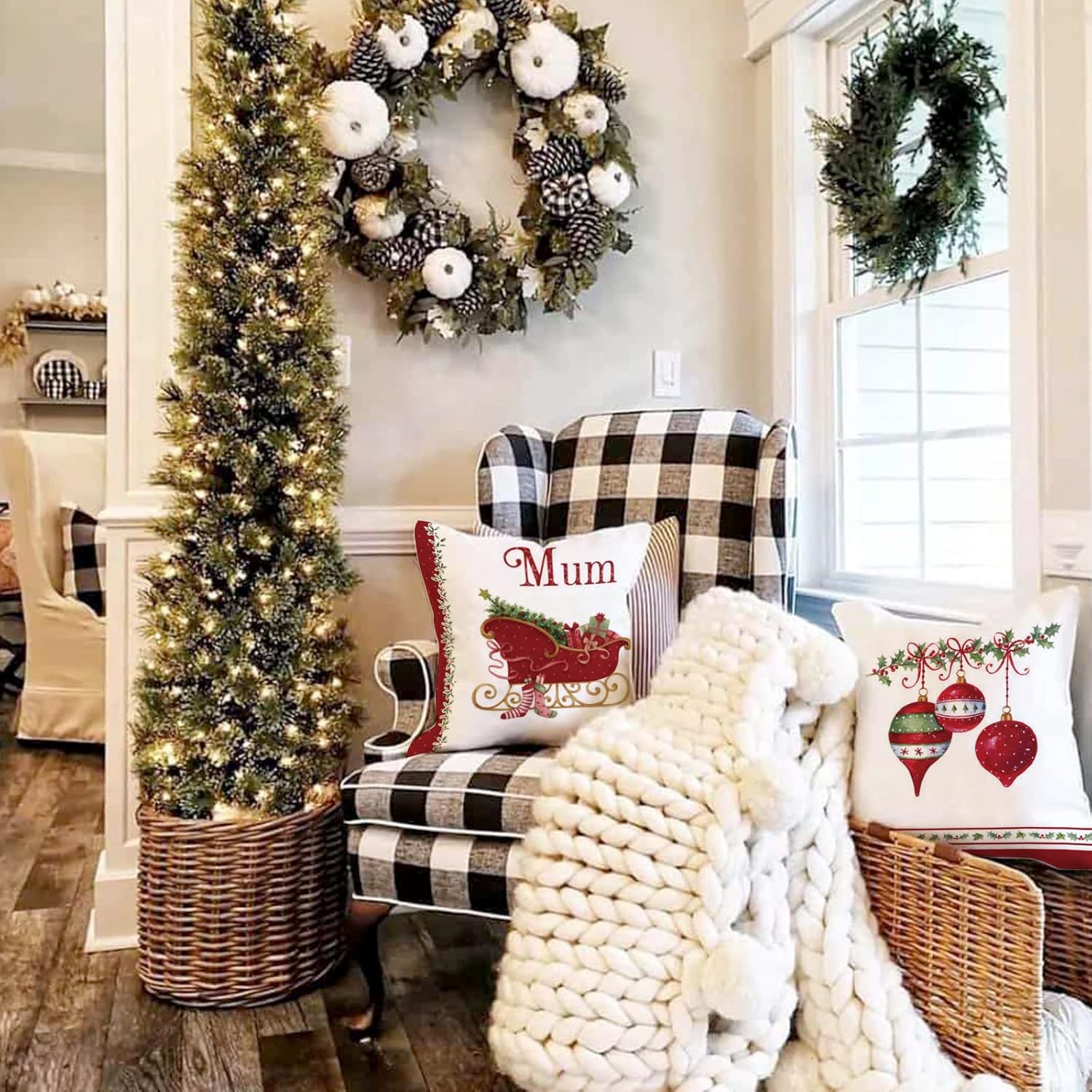 Housses de Coussin de Noël - Lot de 4 en Coton et Lin 40x40 cm pour Chambre et Salon - 4