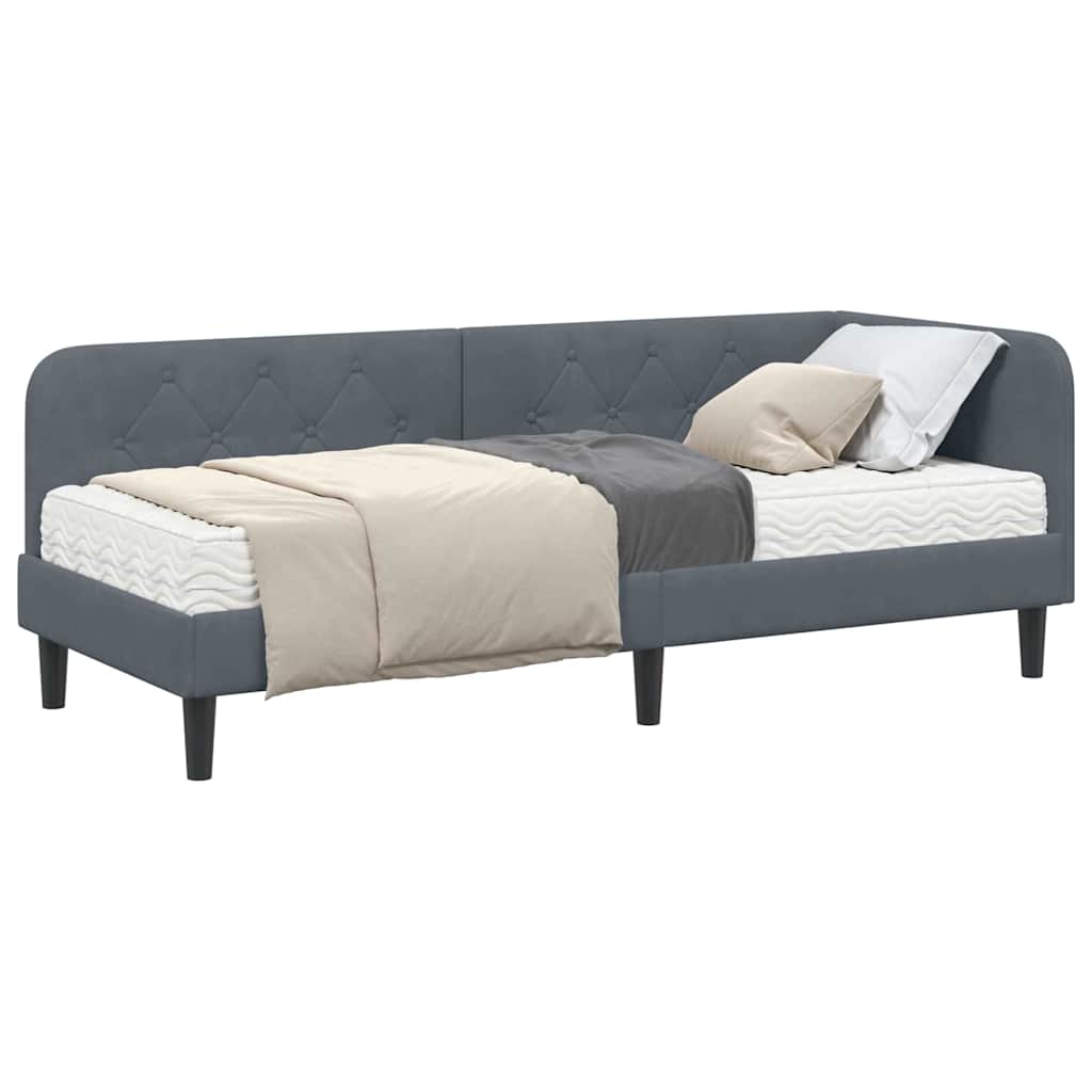 Cadre de lit d'angle gris foncé 80 x 200 cm en velours - 3