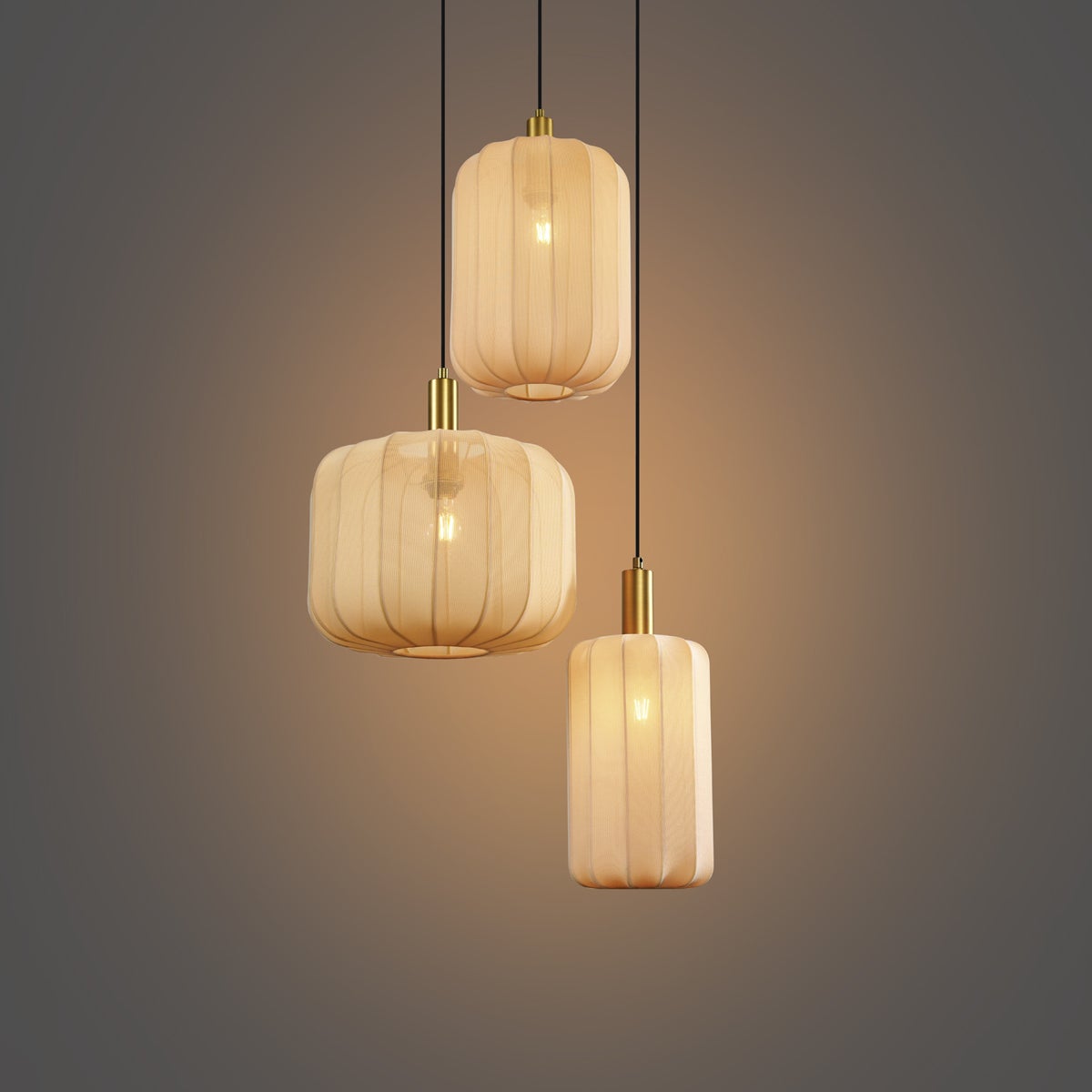 Suspension Japandi noire et dorée avec abat-jour beige 3 lumières - Pluni - 9