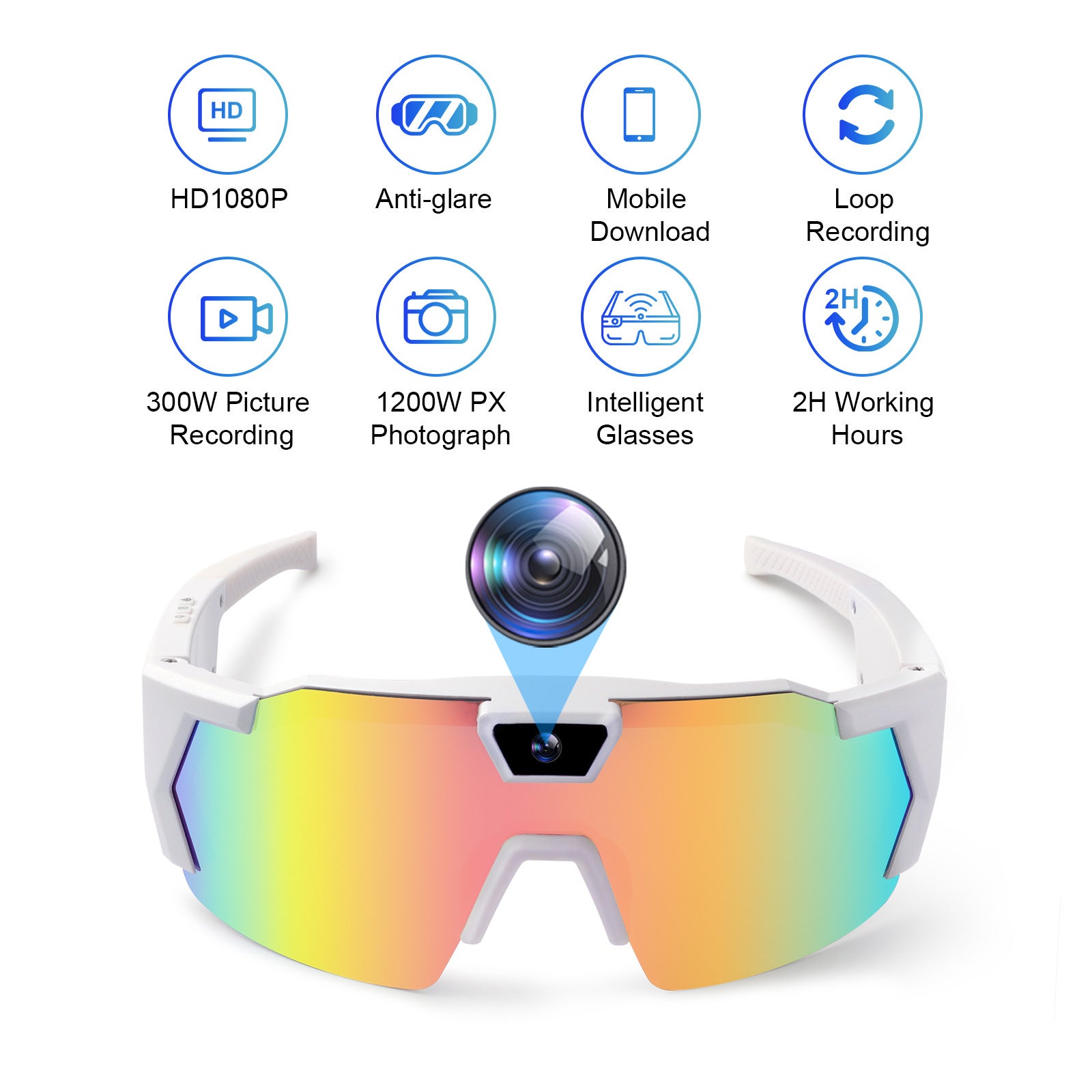Lunettes de soleil sport avec caméra HD 1080P, cyclisme et surf, anti UV anti éblouissement, 64Go, enregistrement vidéo instantané - 6
