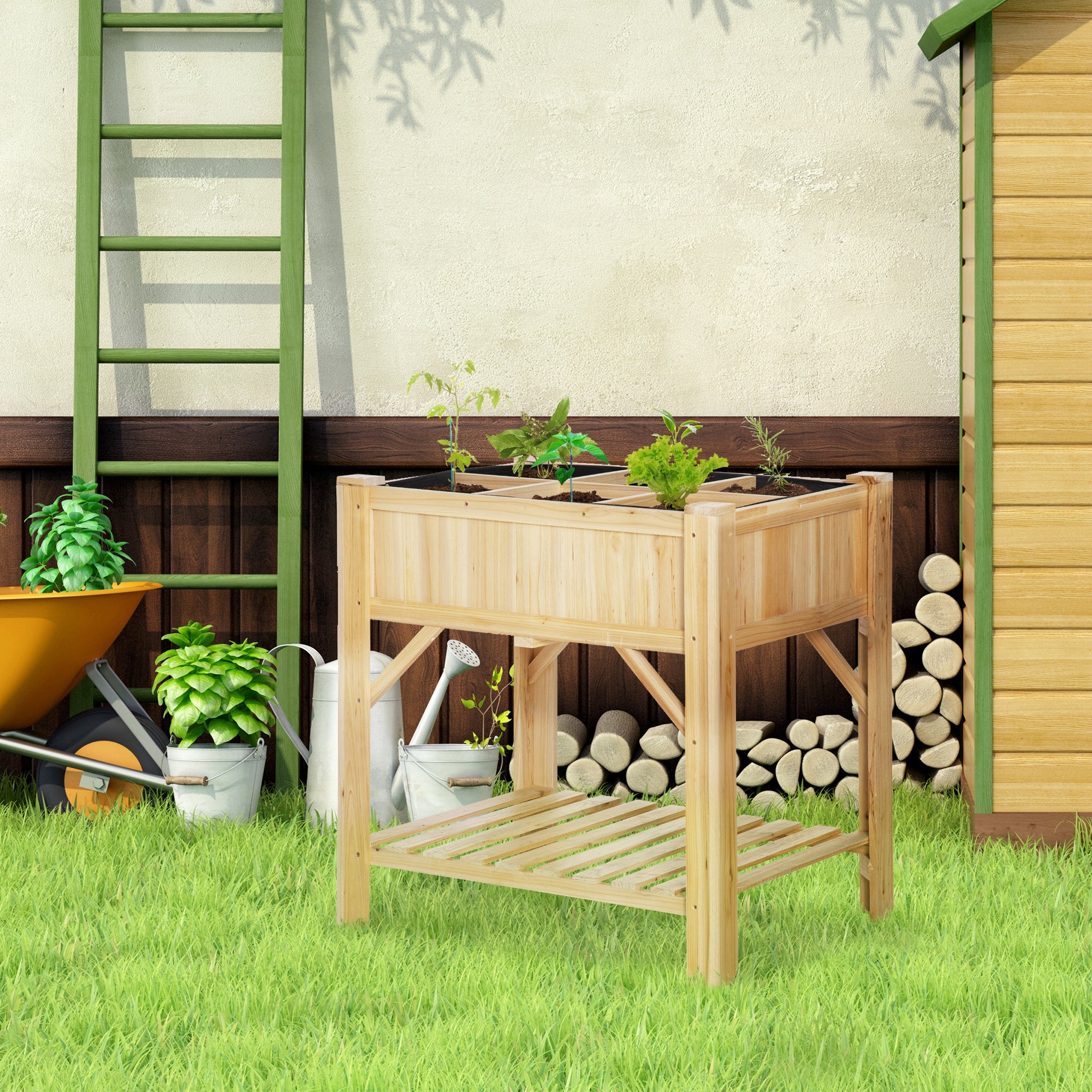 Jardinière surélevée à 6 compartiments, avec base en sapin, 78,5 x 58 x 81 cm - 3