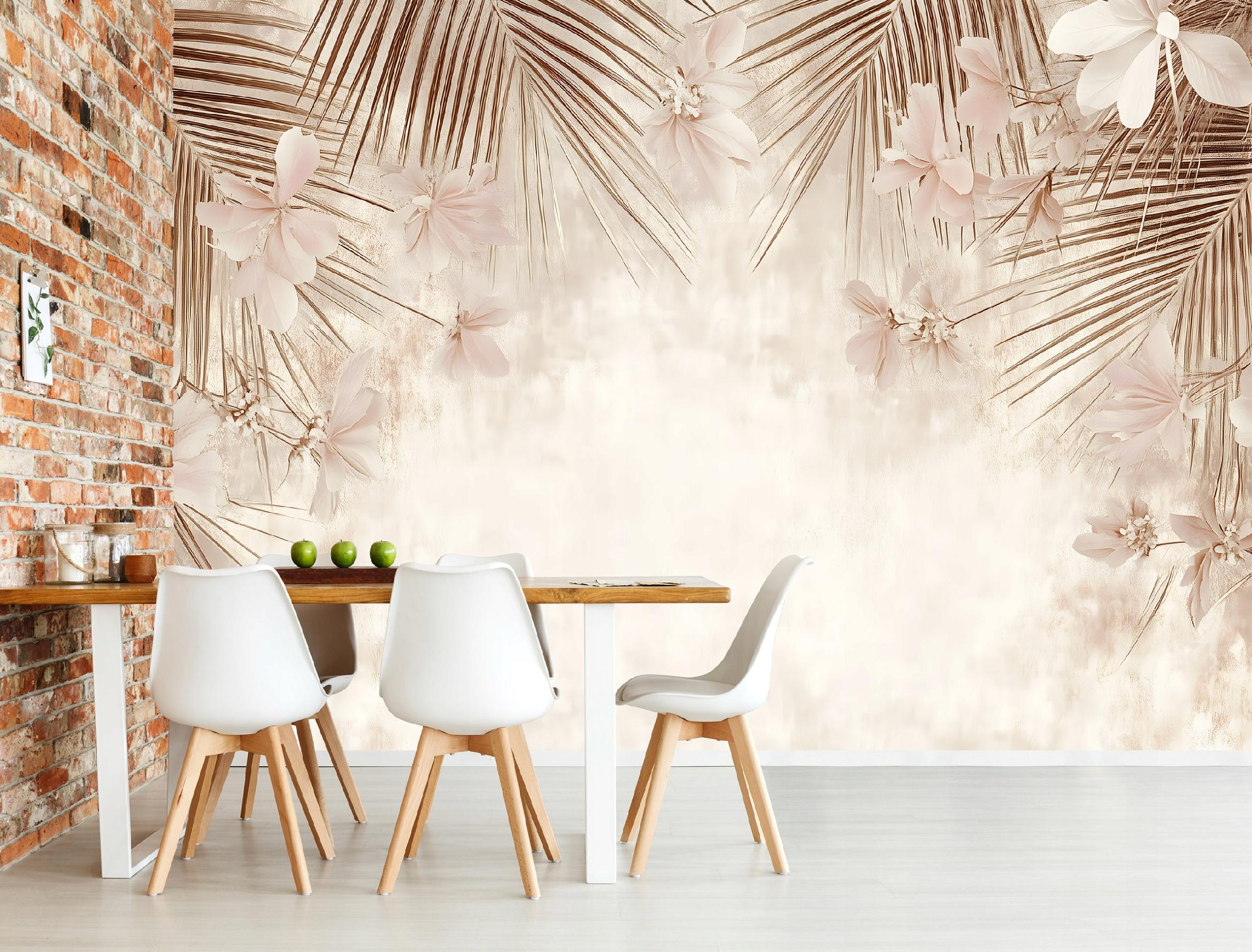 Papel pintado panorámico de hojas de hormigón beige de 350 x 250 cm - Incluye cola - Dormitorio y salón - Mural de pared moderno - 2