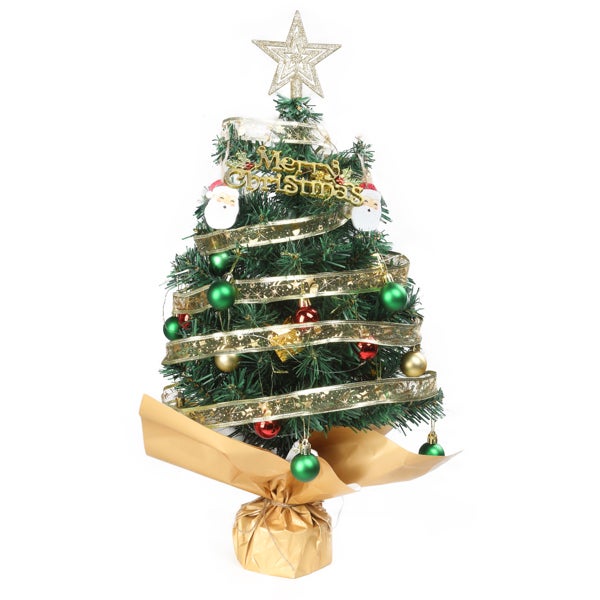 Albero Di Natale Da Tavolo 24 Pollici (60 Cm) Preilluminato LED - Decorazioni Incluse, Per Spazi Piccoli, Ufficio, Casa