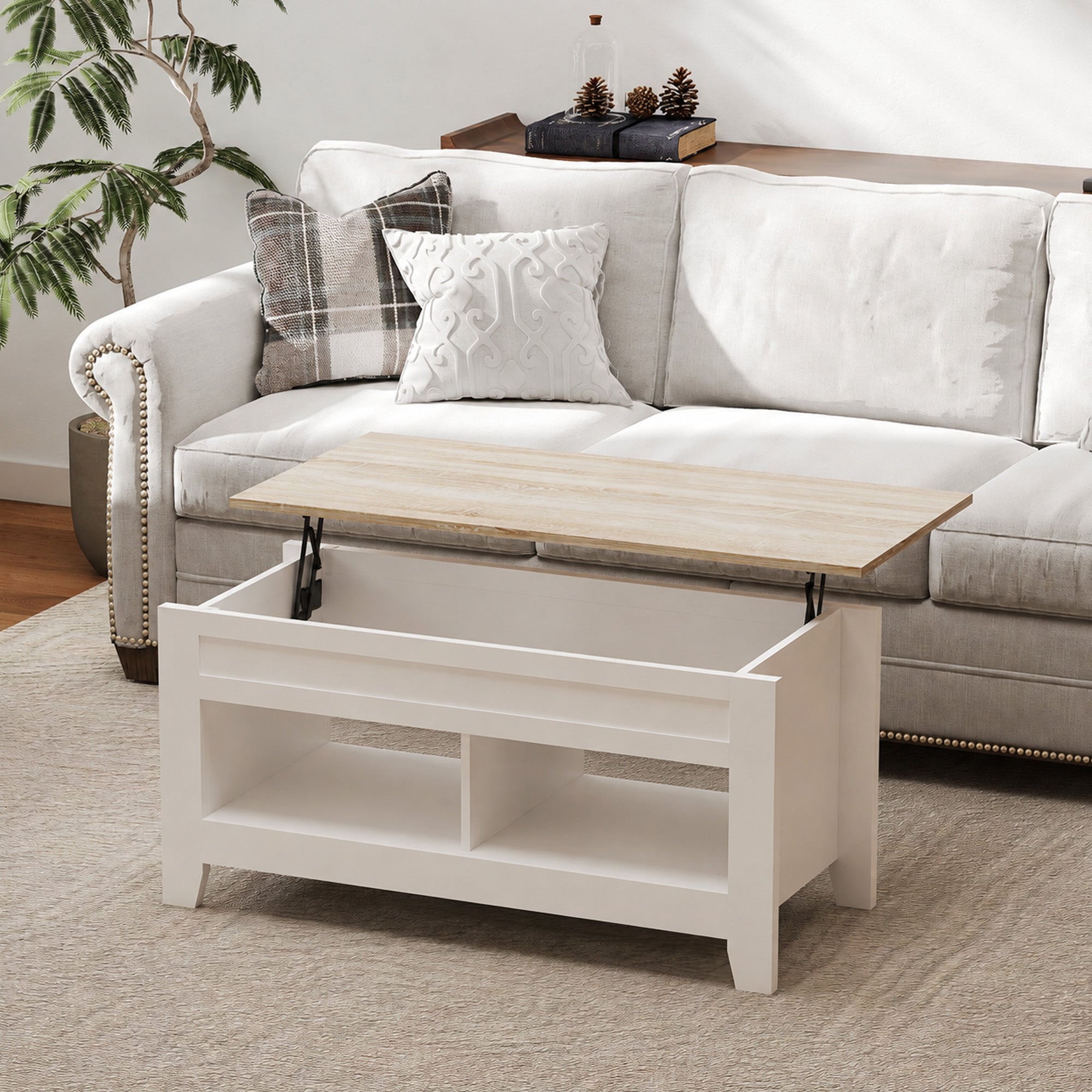 Homcom Mesa Centro Elevable Melamina De Madera Y Natural 105X50x49 Cm Blanco , Leroy Merlin