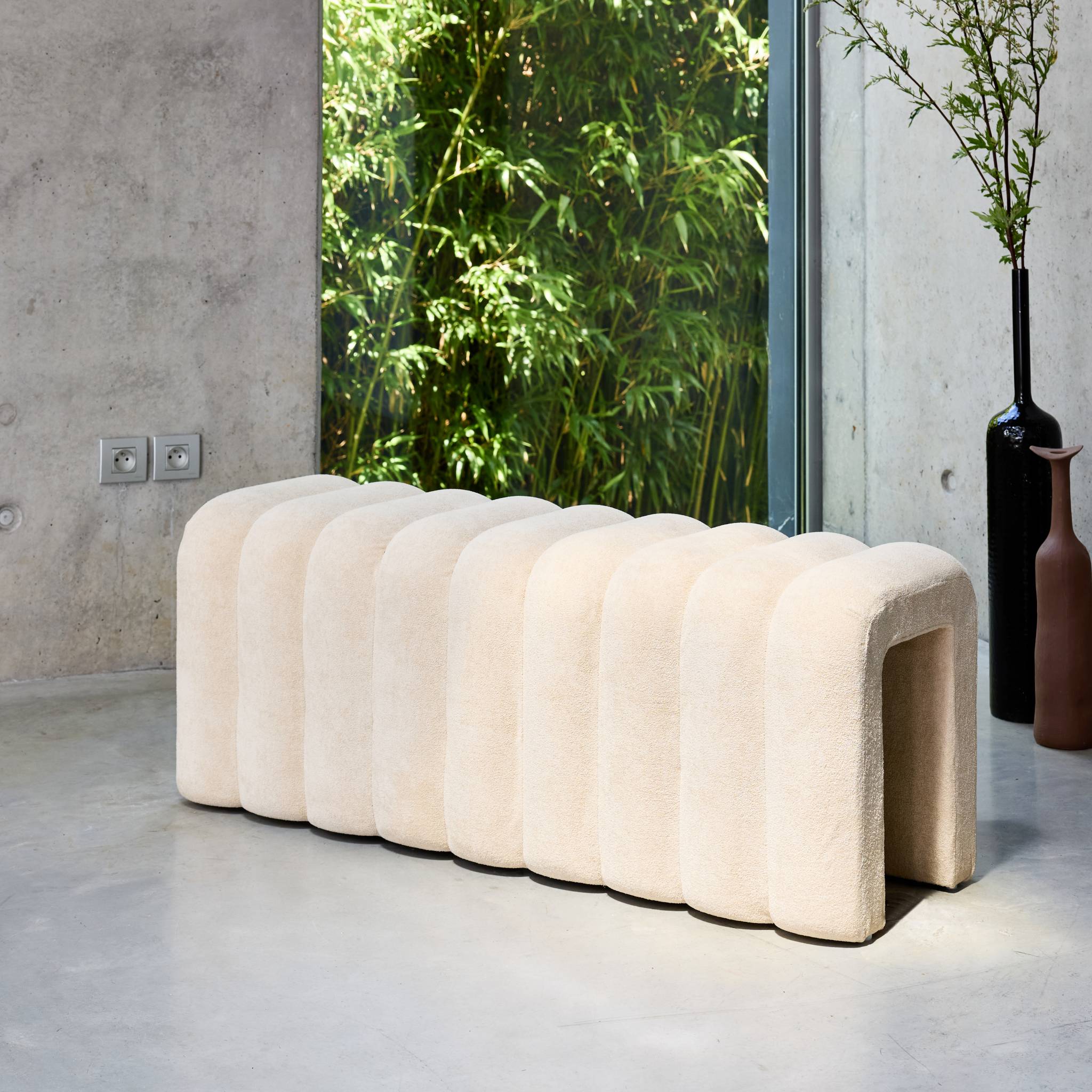 Banc. bout de lit beige contemporain en tissu ITO - 2