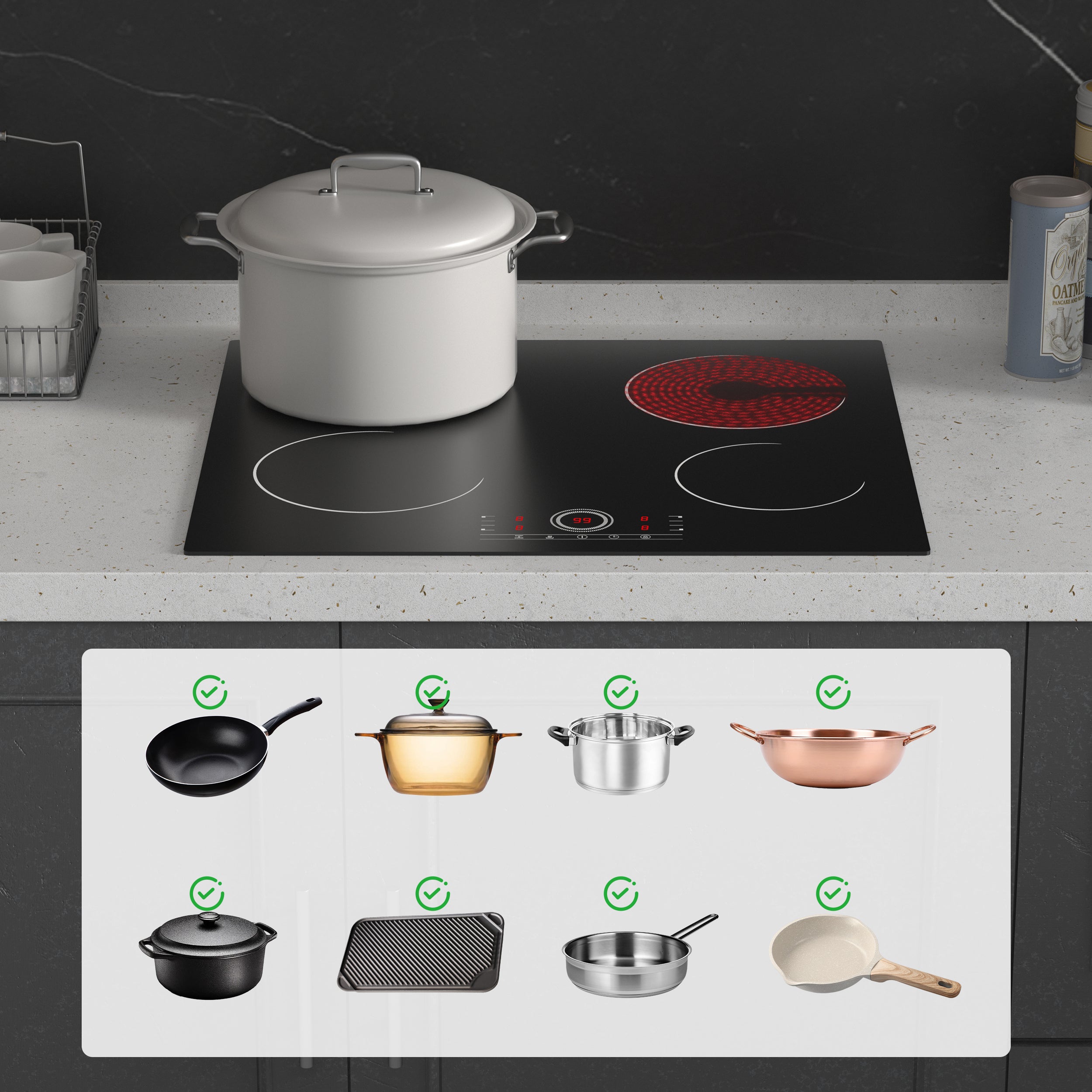 CDV Plaque Vitrocéramique 4 foyers Encastrable 6000W 9 Niveaux de Puissance Touche tactile Minuterie 99 mins CDVER604 - 4