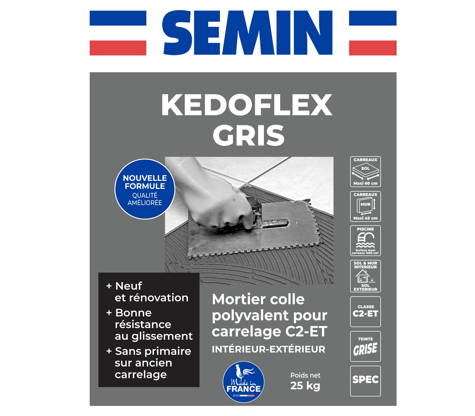 Mortier Colle Polyvalent pour Carrelage Kedoflex Gris Semin, Intérieur/Extérieur, sac de 25 kg - 7