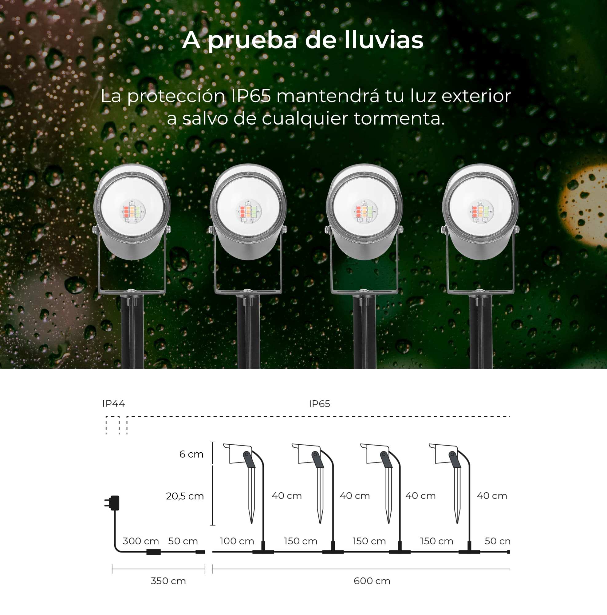 Ksix Pack 4 Smartled Outdoor Focos LED RGBWIC - IP65 - Control por APP - Instalacion Facil - 7