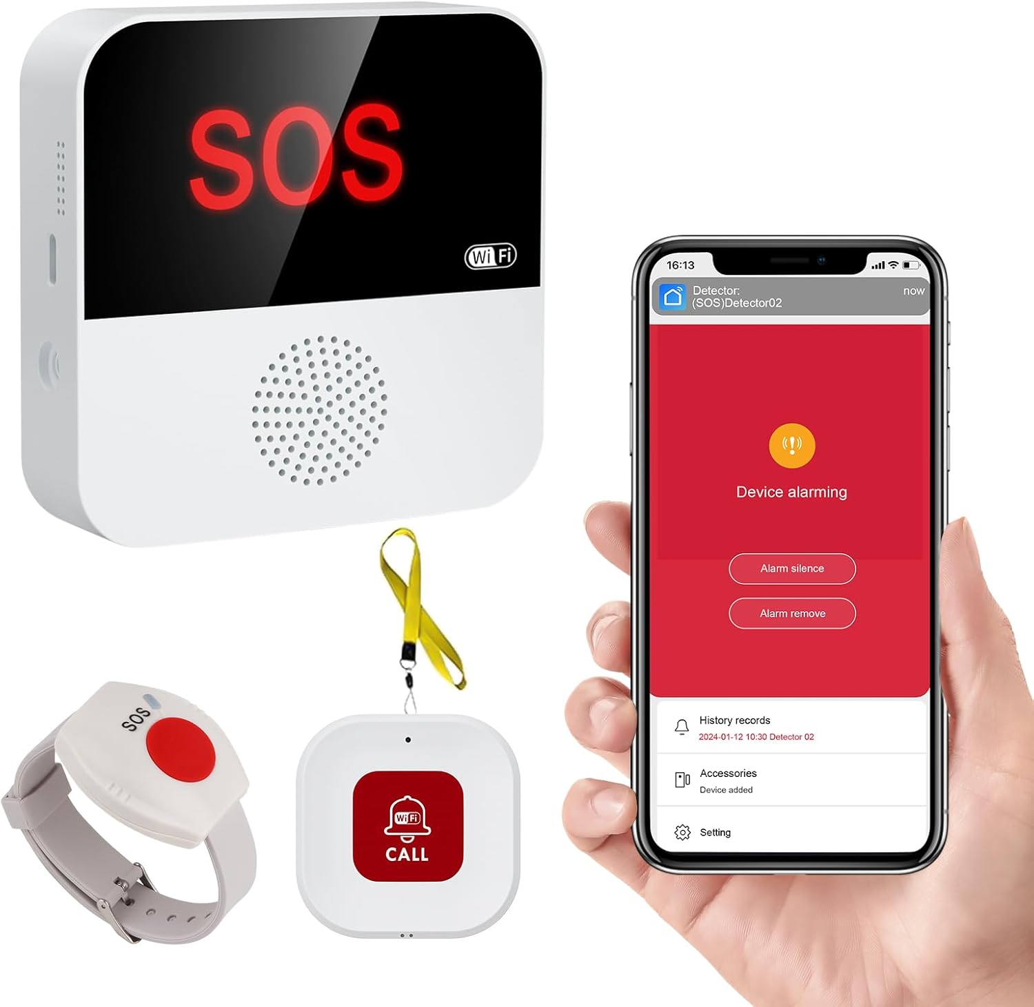 Przycisk alarmowy dla seniorów, przycisk WiFi Tuya, 1 odbiornik + 2 przyciski (1 na nadgarstek), Wi-Fi 2,4 GHz