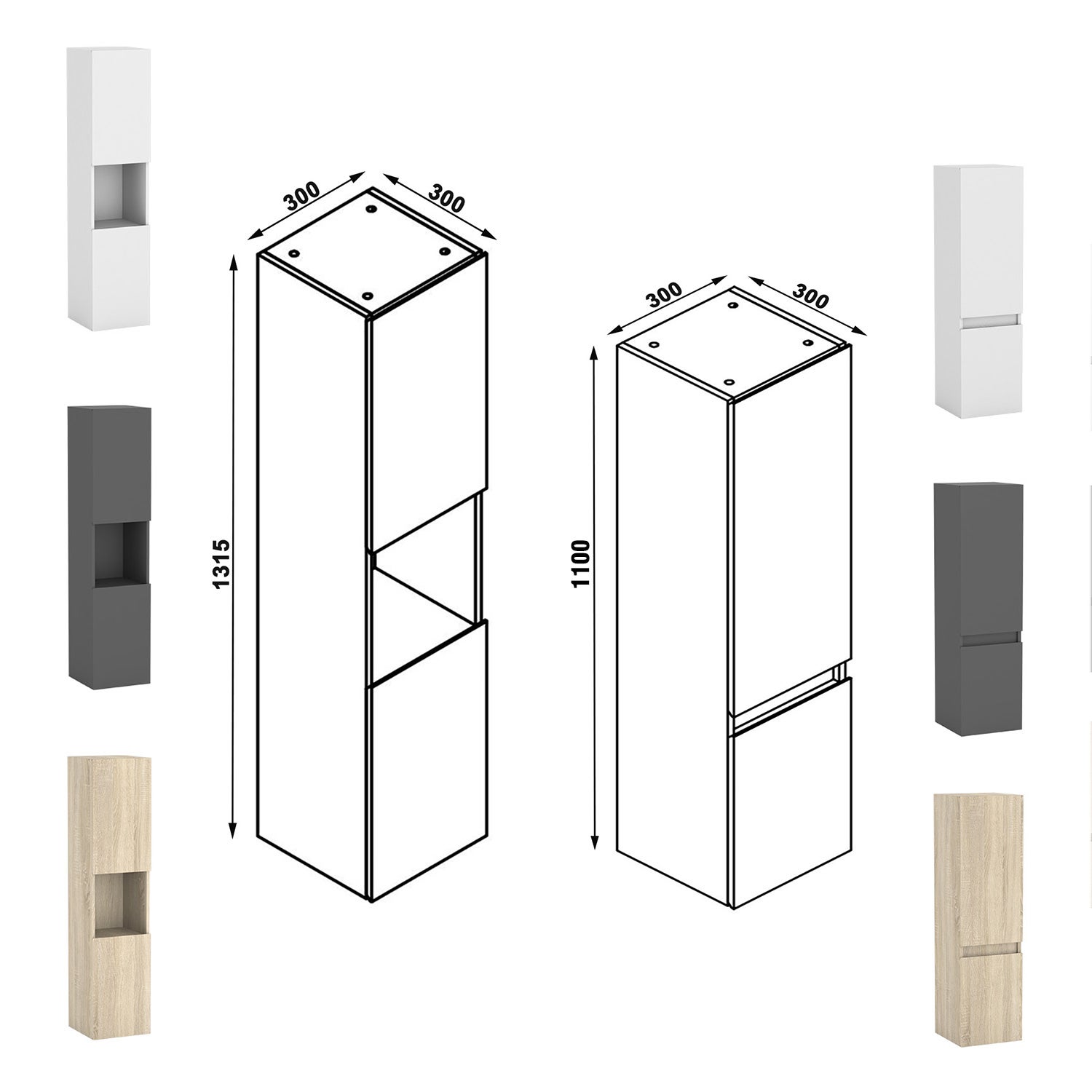 Ensemble meubles Salle de Bain 100cm vasque + colonne + miroir mural Chêne Wotan - 5