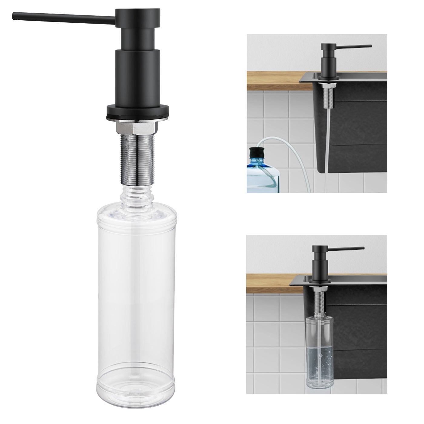 SOFETIY MAX Distributeur de Savon Encastrable Cuisine, 300ML + Tuyau  d'extension en Silicone de 1,25M, Distributeur de Liquide Vaisselle, Noir |  Leroy Merlin