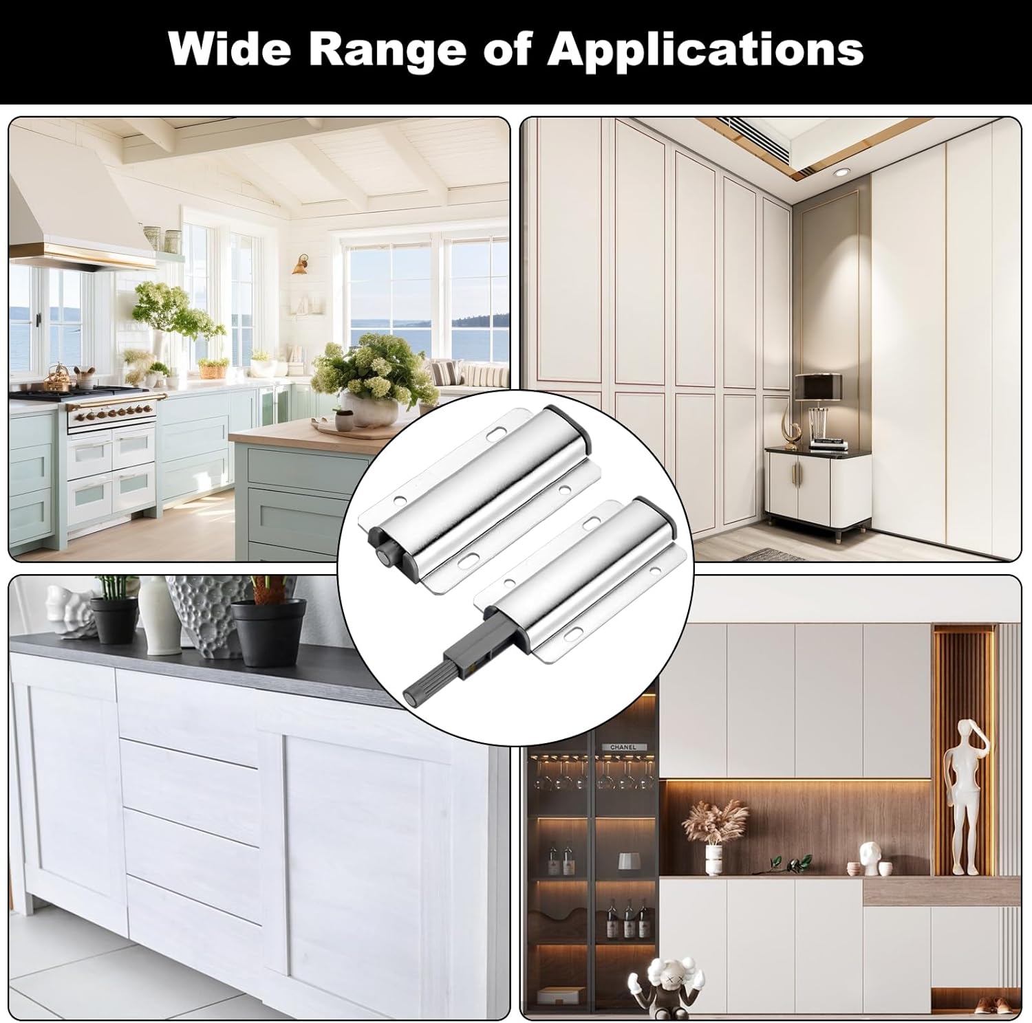 Push to Open Porte Placard, 8 Pièces Poussoir Porte Placard Magnetique, Bouton Poussoir Meuble Cuisine, Amortisseur Ferme Porte Poussant, Rebondeur de - 4