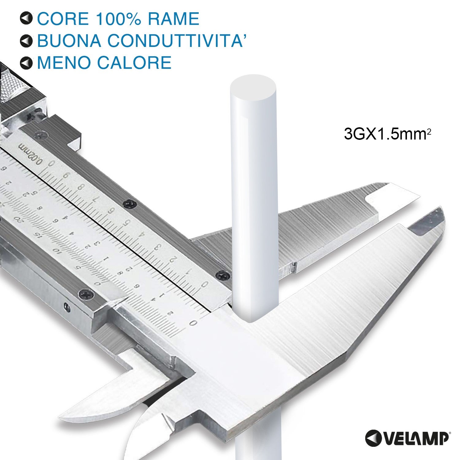 Rallonge 5m standard italien: fiche et prise 16A (schuko + 10 / 16A), blanc. Câble 3G1,5 mm - 5