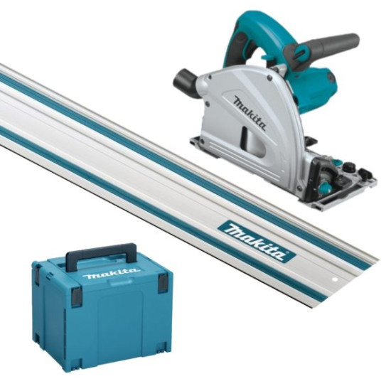 Scie circulaire plongeante makita 1300w 165mm en coffret mak-pac + rail de guidage 1400 mm - sp6000j1