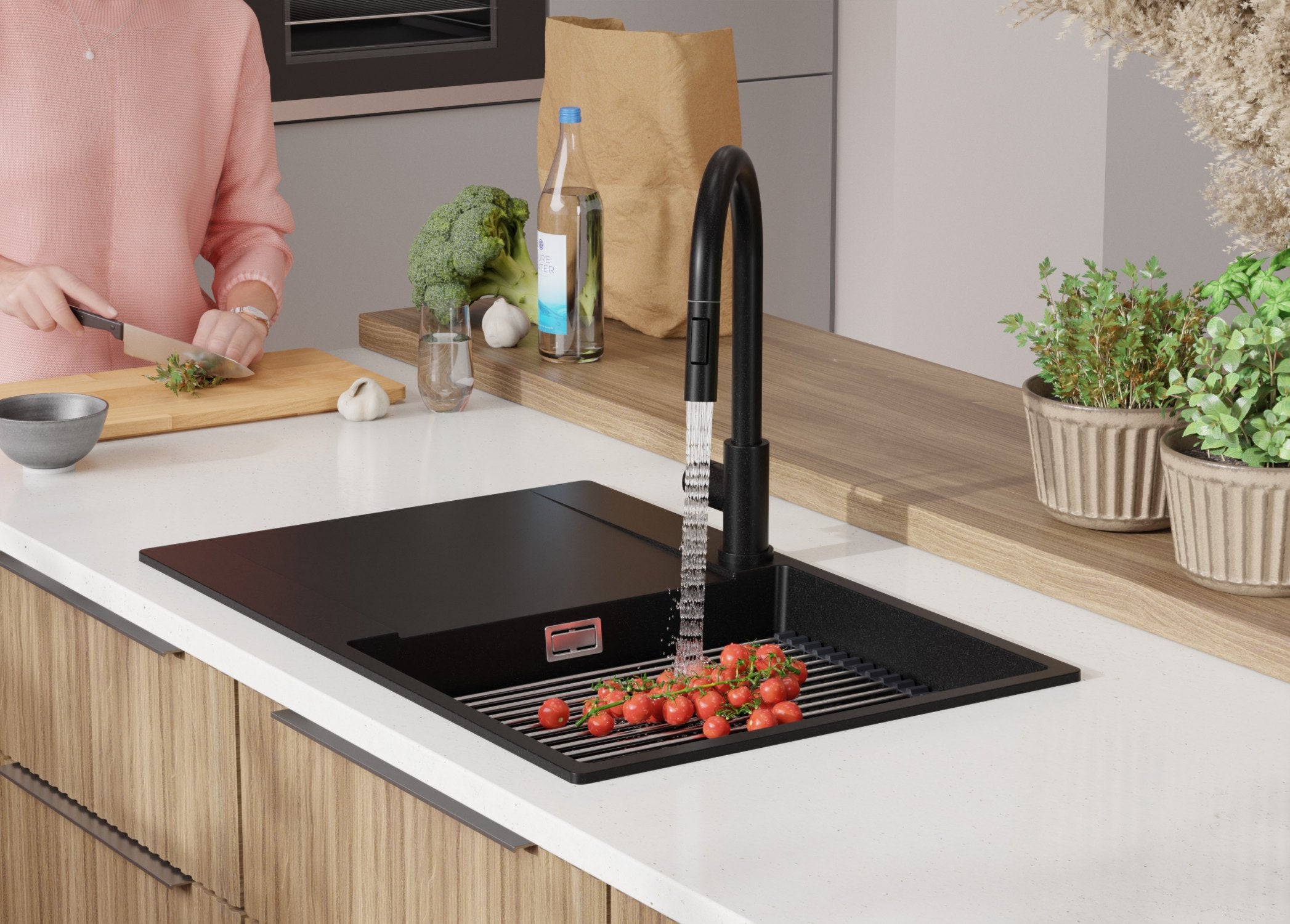 Lavandino da Cucina Nero 78x50cm, Lavello in Granito a 1 vasca + Sifone Classico + Accessori, Lavabo da Cucina Incasso al mobile 50cm PRIMAGRAN - 9