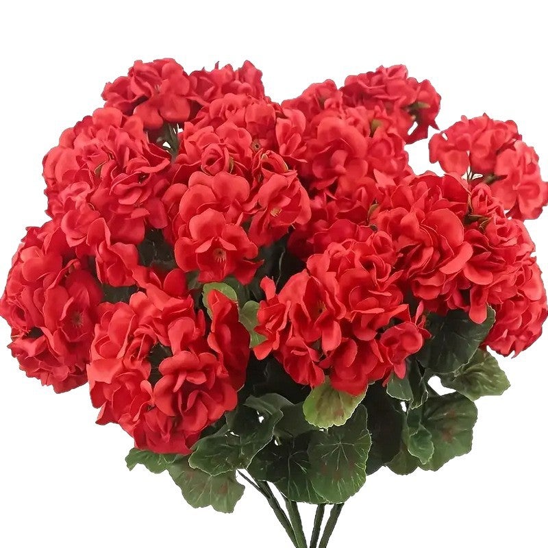 Paquete de 5 flores artificiales de geranio y begonia para bodas, flores y plantas artificiales, rojo, 35 cm - 3