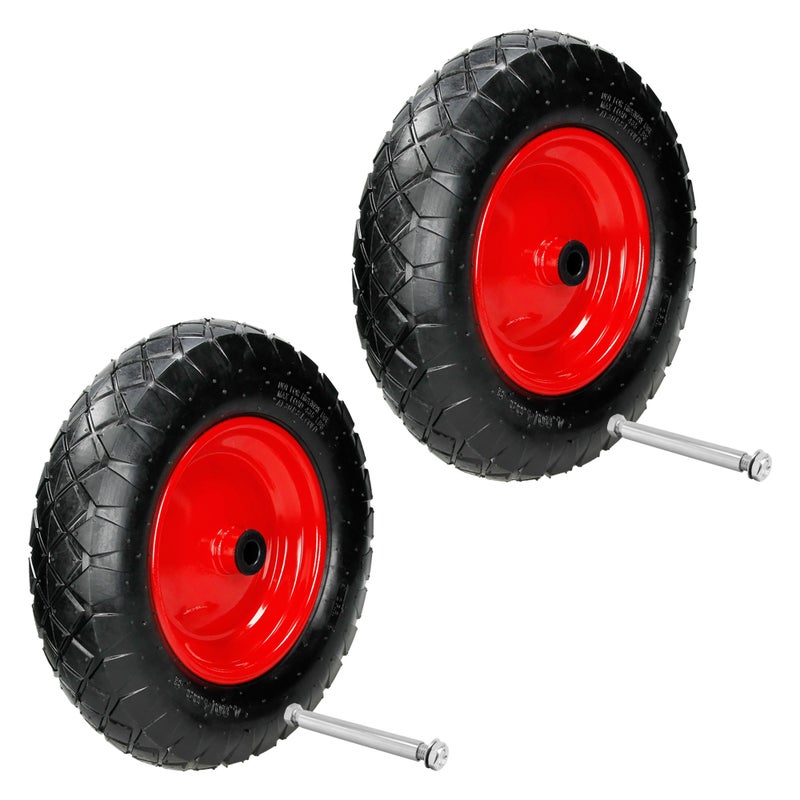 ECD Germany 2 sztuki kolo do taczki opony pneumatyczne z osia - 4.80/4.00-8 - Ø 390mm - szerokosc 95mm - nosnosc 200kg - opona z felga stalowa - kolo