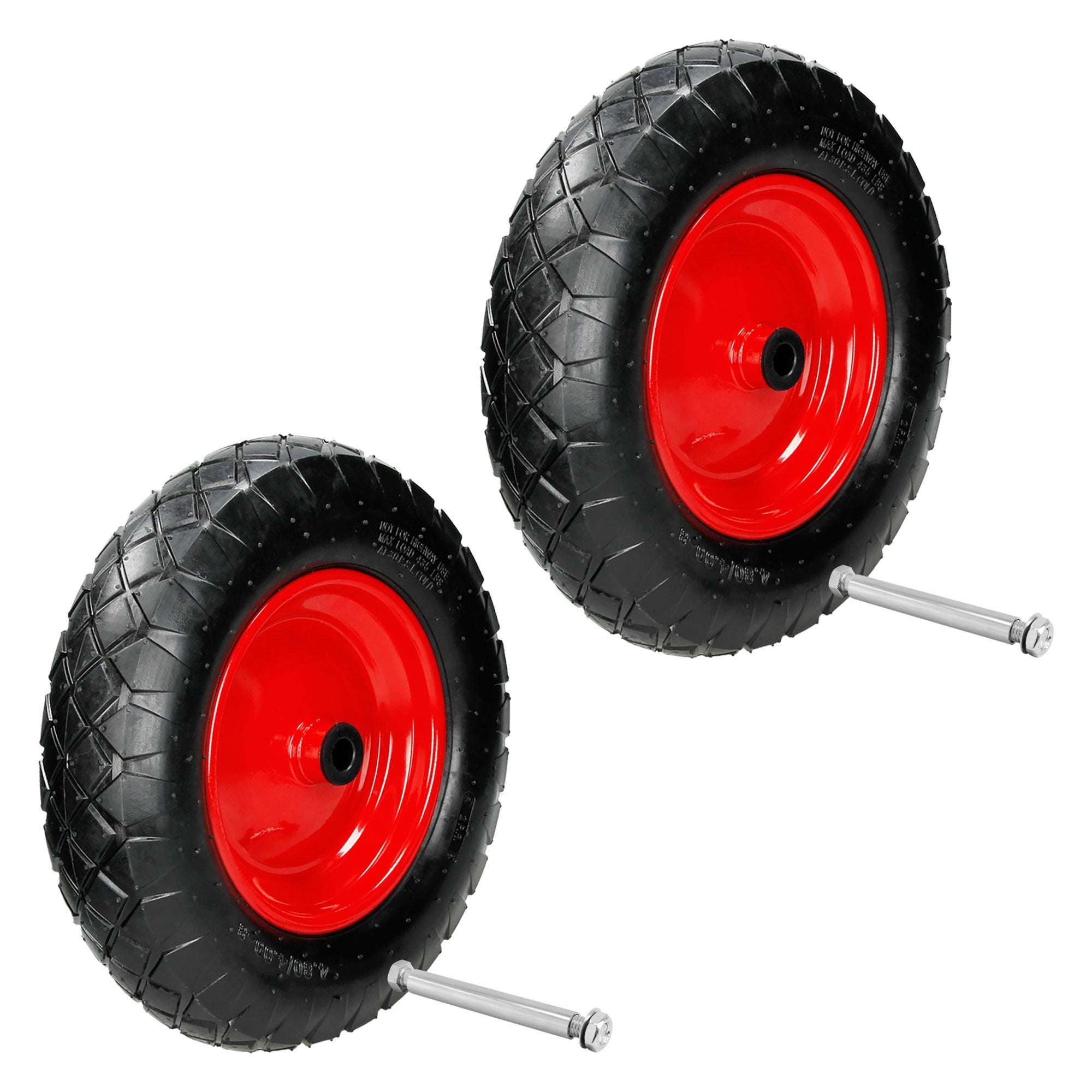 ECD Germany 2 sztuki kolo do taczki opony pneumatyczne z osia - 4.80/4.00-8 - Ø 390mm - szerokosc 95mm - nosnosc 200kg - opona z felga stalowa - kolo