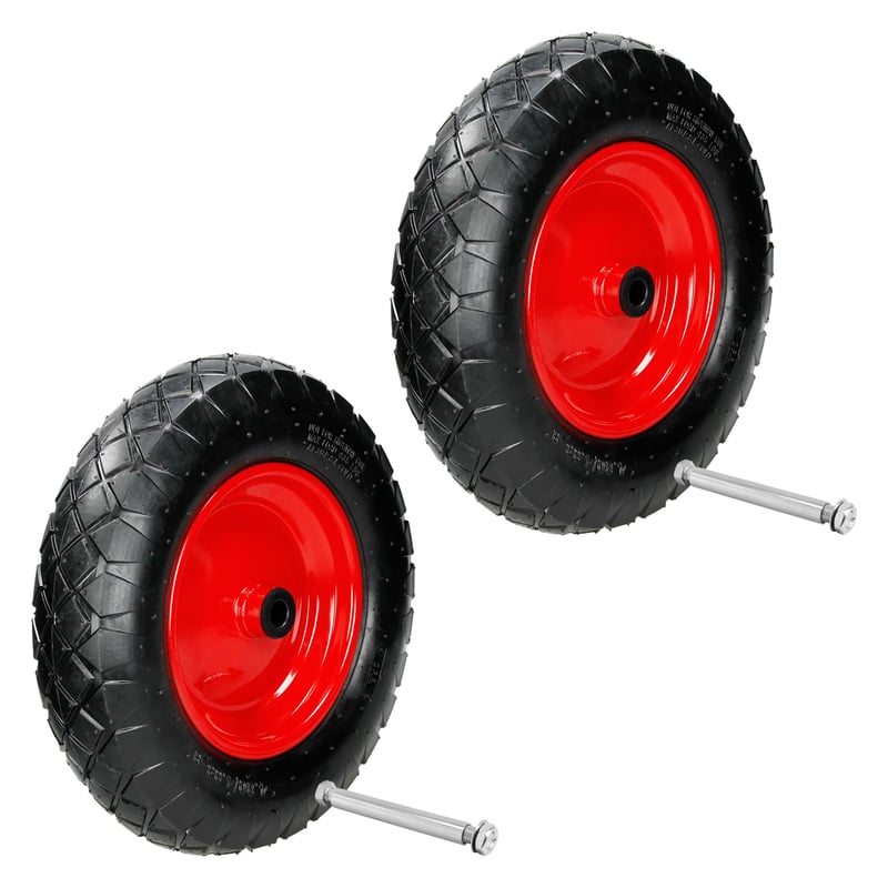 ECD Germany 2 sztuki kolo do taczki opony pneumatyczne z osia - 4.80/4.00-8 - Ø 390mm - szerokosc 95mm - nosnosc 200kg - opona z felga stalowa - kolo