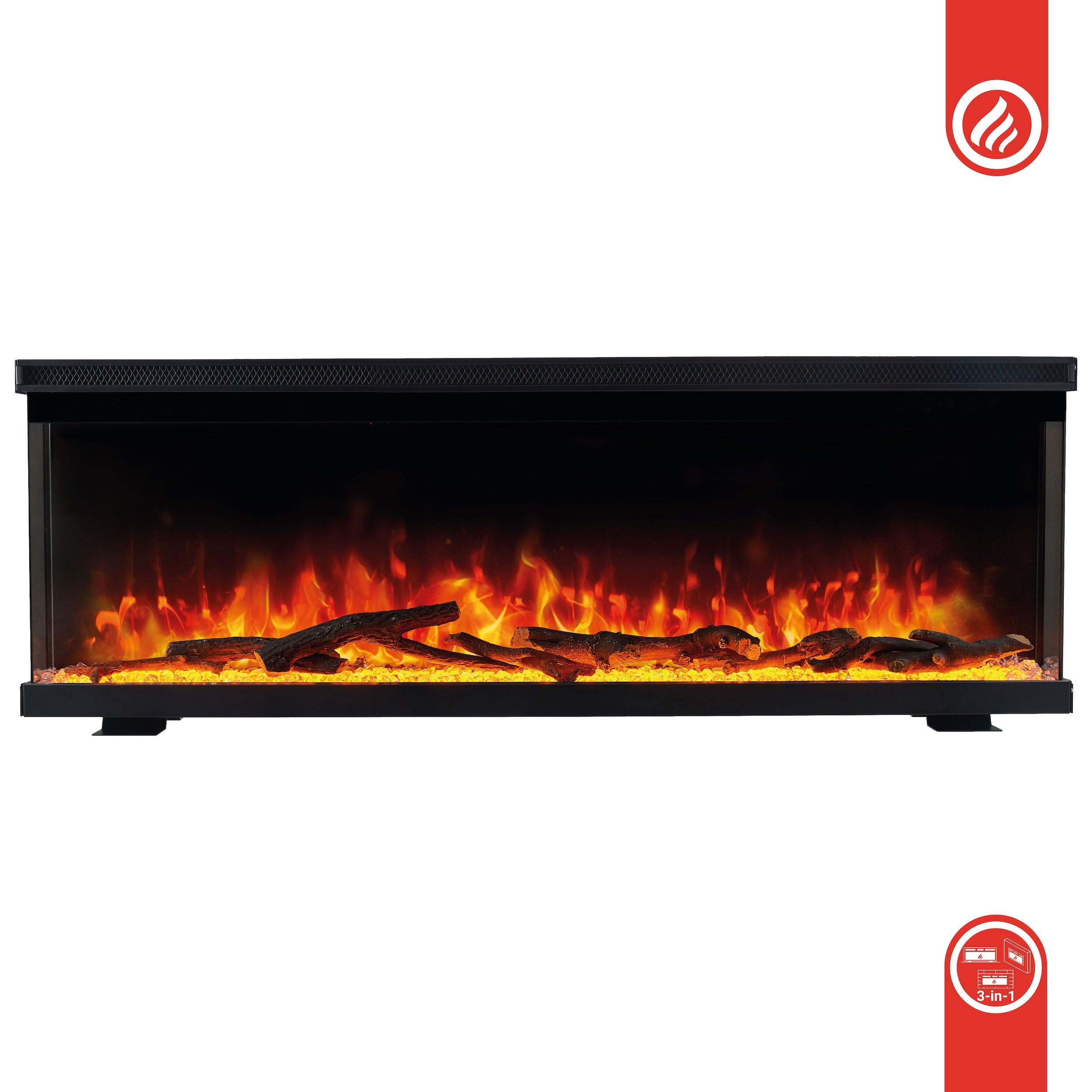 KAMINIO Chimenea eléctrica LEA - Chimenea 3en1 con vista panorámica, calefacción, llama 3D, 12 colores de llamas, mando a distancia - 36 pulgadas - 9