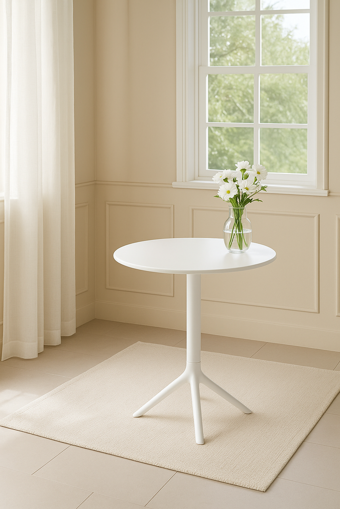Tavolo Da Giardino Rotondo CLP Lacota 60 Cm - In Polipropilene Resistente A UV E Intemperie, Colore Bianco