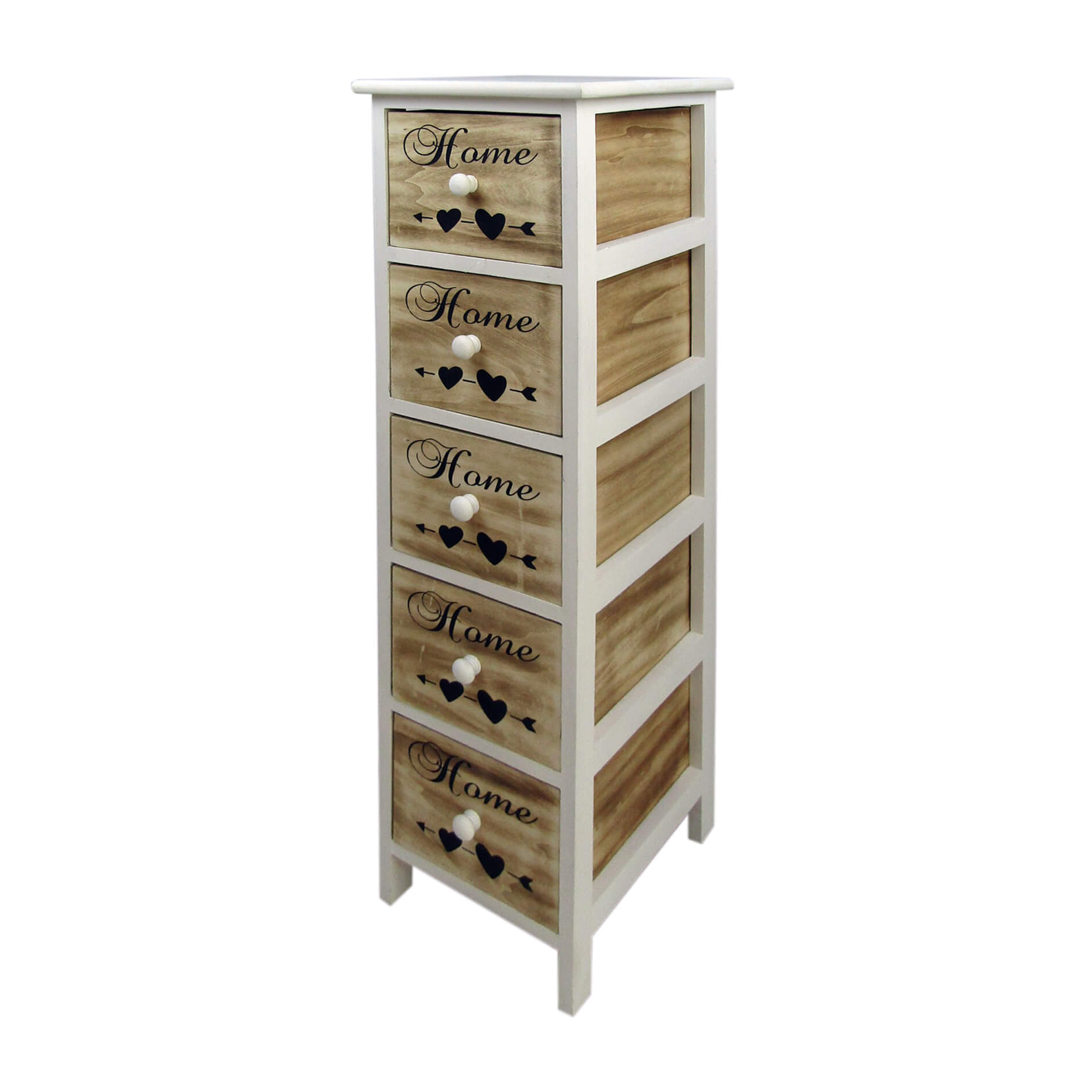 Commode Rebecca Mobili Chiffonier 5 Tiroirs Bois Marron Blanc 91x26x30 - 11