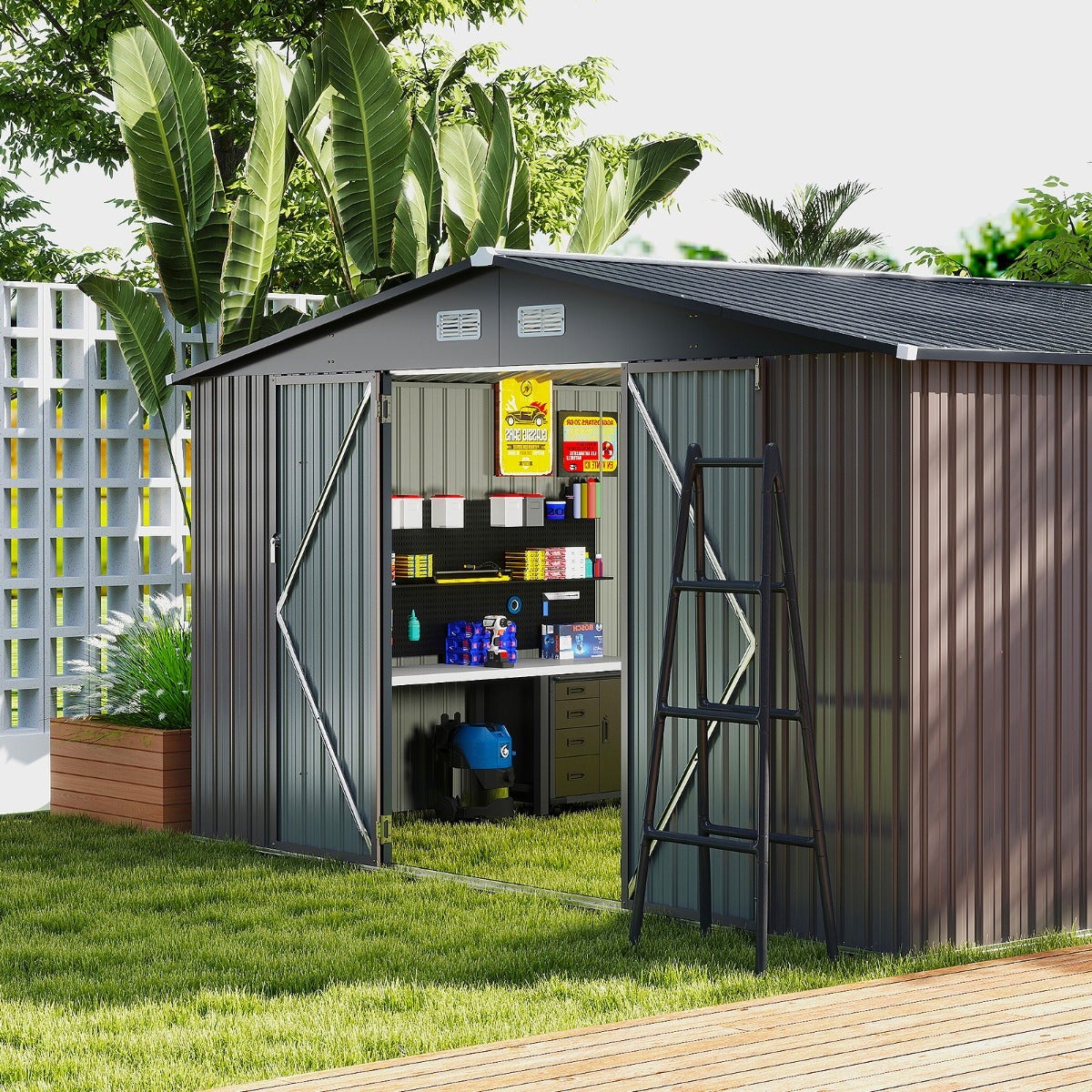 Abri de Jardin Métal XXXL 300x252x191 cm avec Toit Double Pente - Grand