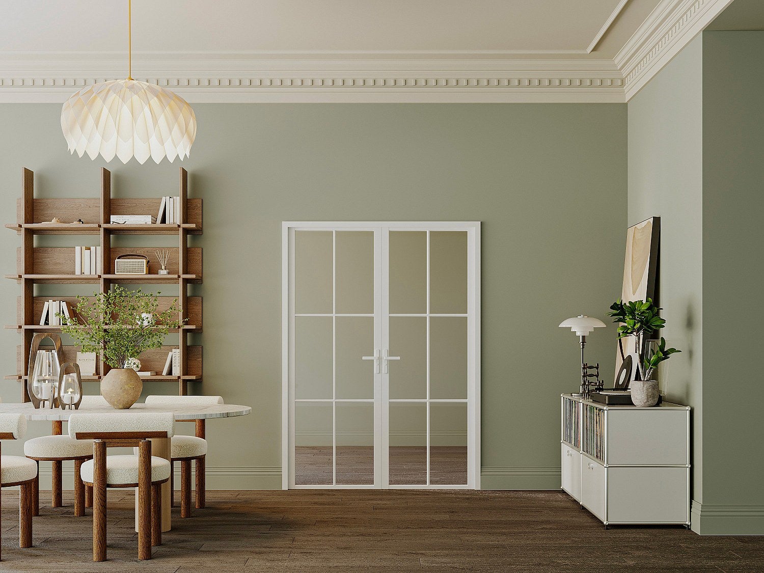 Odwracalne drzwi dwuskrzydłowe z aluminium i szkła hartowanego – Białe – 2 x Wys. 204 x Szer. 83 cm – SEROTO