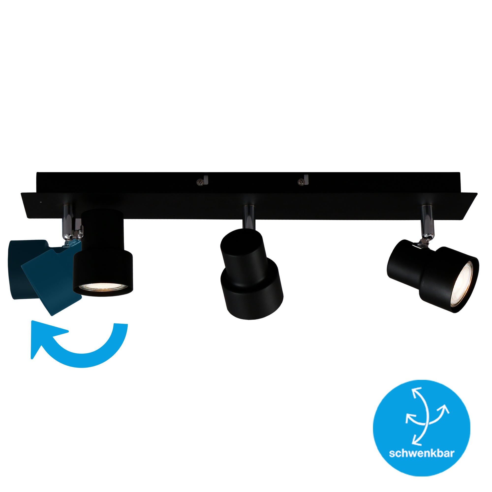 Plafonnier LED Spot BRILONER LEUCHTEN ROCK, 5 W, 460 lm, IP20, noir, métal, incl., 3x GU10, 45 x 8 x 12 cm - 4