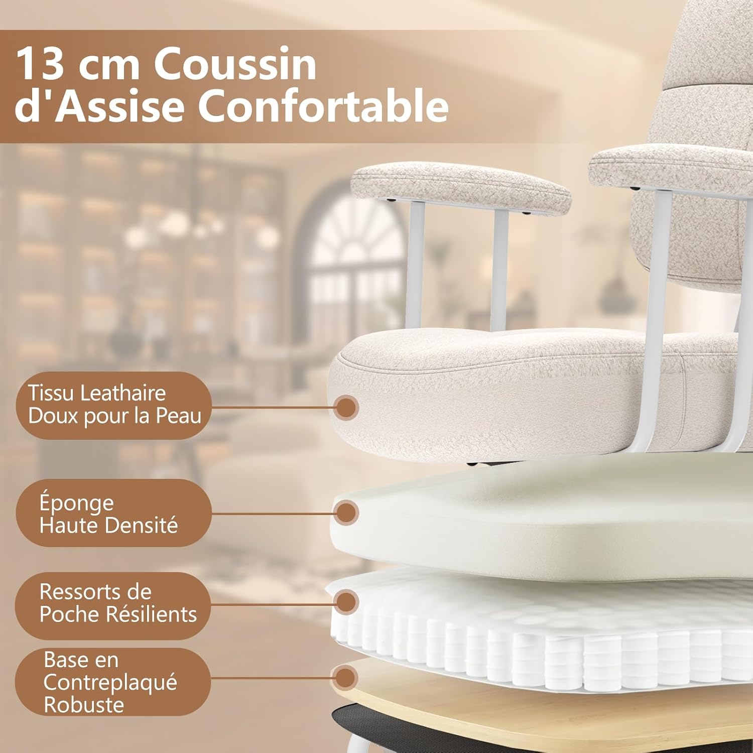 Sedia da Ufficio, con Schienale e Braccioli, Sedia Girevole Regolabile con Funzione a Dondolo e Ruote per Camera da Letto, Studio, Portata 150 - 6