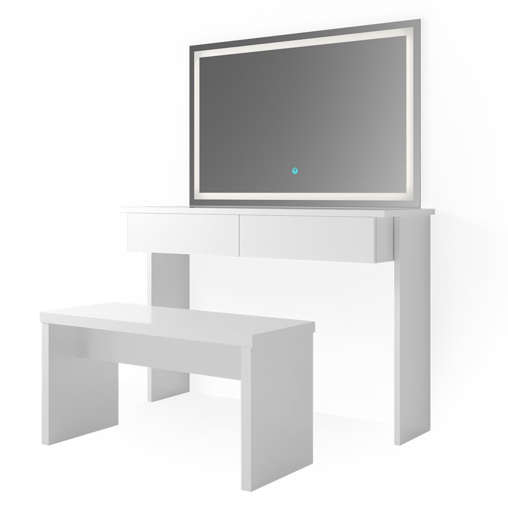 Vicco Stół do toalety Azur, Biały, 120 cm z lustrem LED i ławką