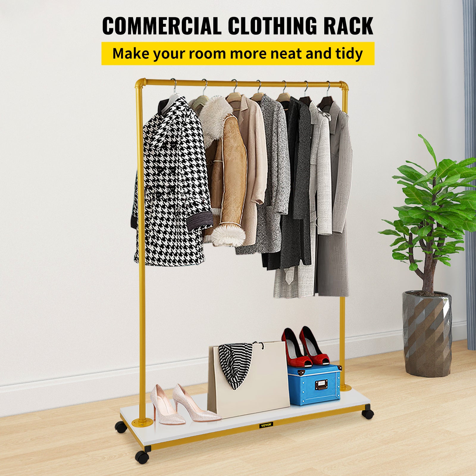 Portant à Vêtements Mobile Avec Roulettes - Double Barre Et Étange | Rangement Gain De Place | Pour Chambre, Entrée, Dortoir