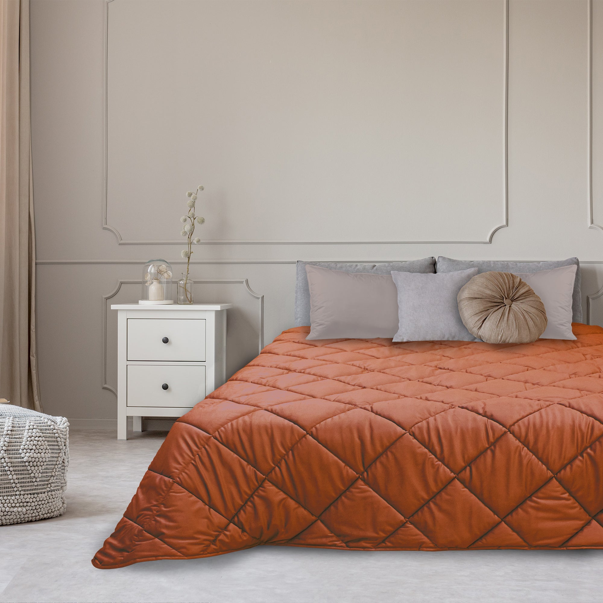 KAREVER Set di biancheria da letto in terracotta color caramello rossastro arancione bruciato set da letto 3 pezzi da donna leggero tinta unita arancione bruciato coperta di colore ruggine trapunte