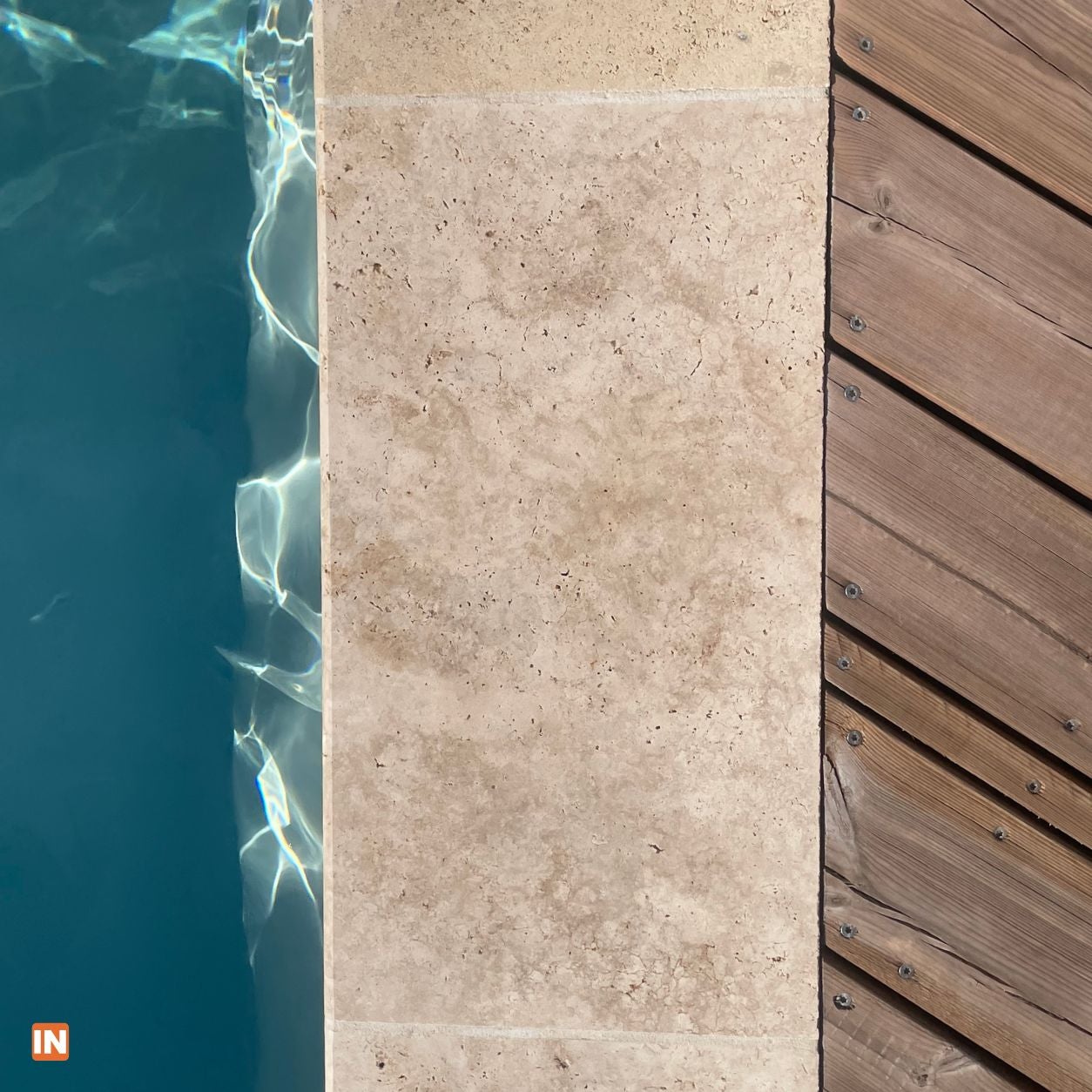Margelle Travertin 1er Choix 33x61 cm Bord arrondi 3cm - Aspect Beige Vieilli - Inoutlet - 2
