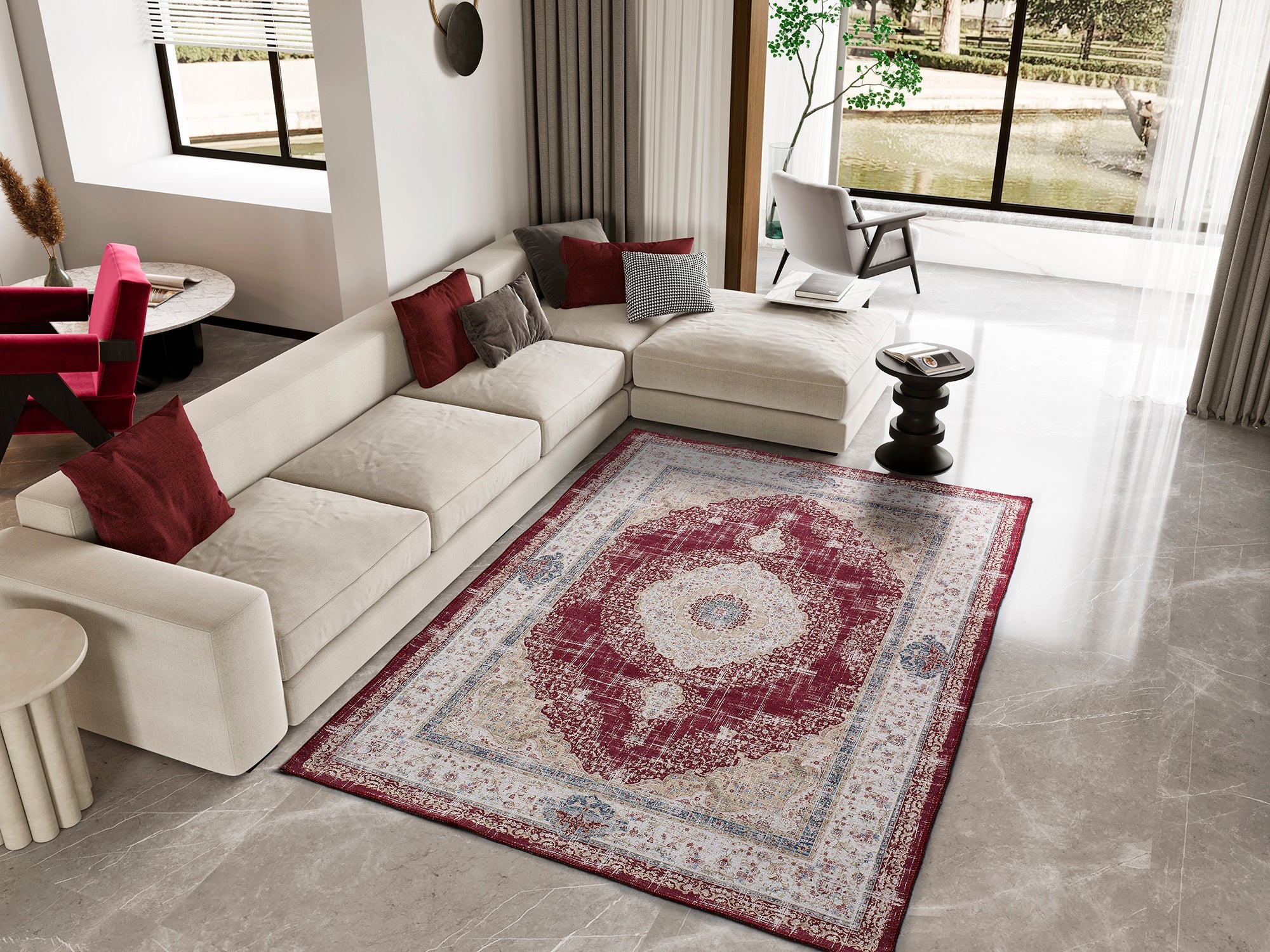 Alfombra interior rojo rectangular 120 x 170 cm neila vintage - atticgo