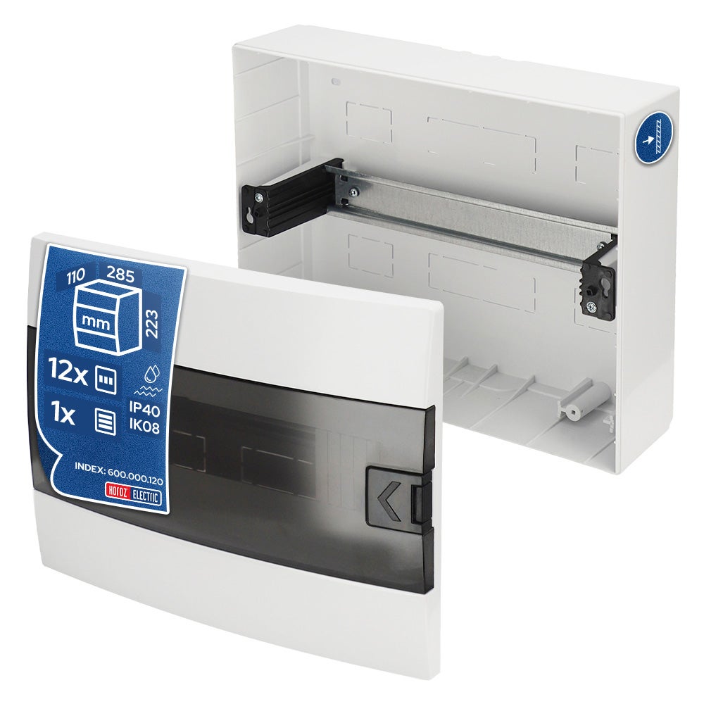 Rozdzielnica elektryczna natynkowa 12-modułowa biała dymna 285x223x110mm HOROZ ELECTRIC