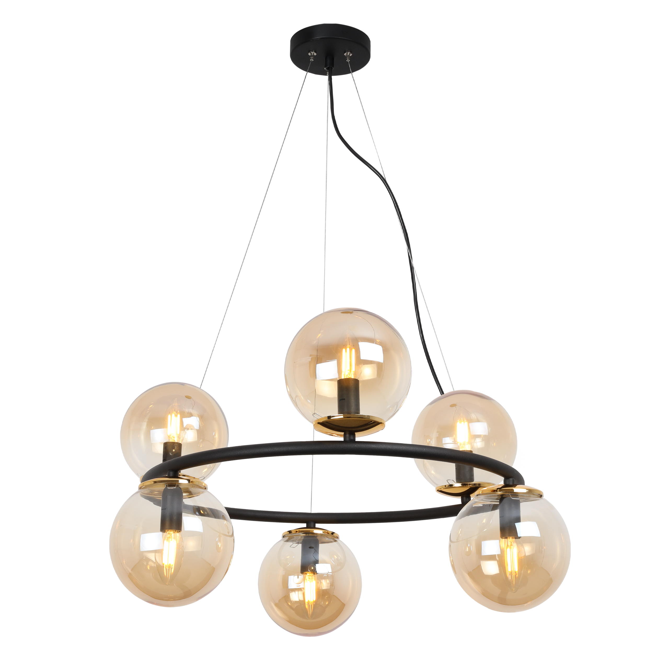 Lampă suspendată de tavan Light Home LH Aura 6x E14 40W negru/auriu abajur miere