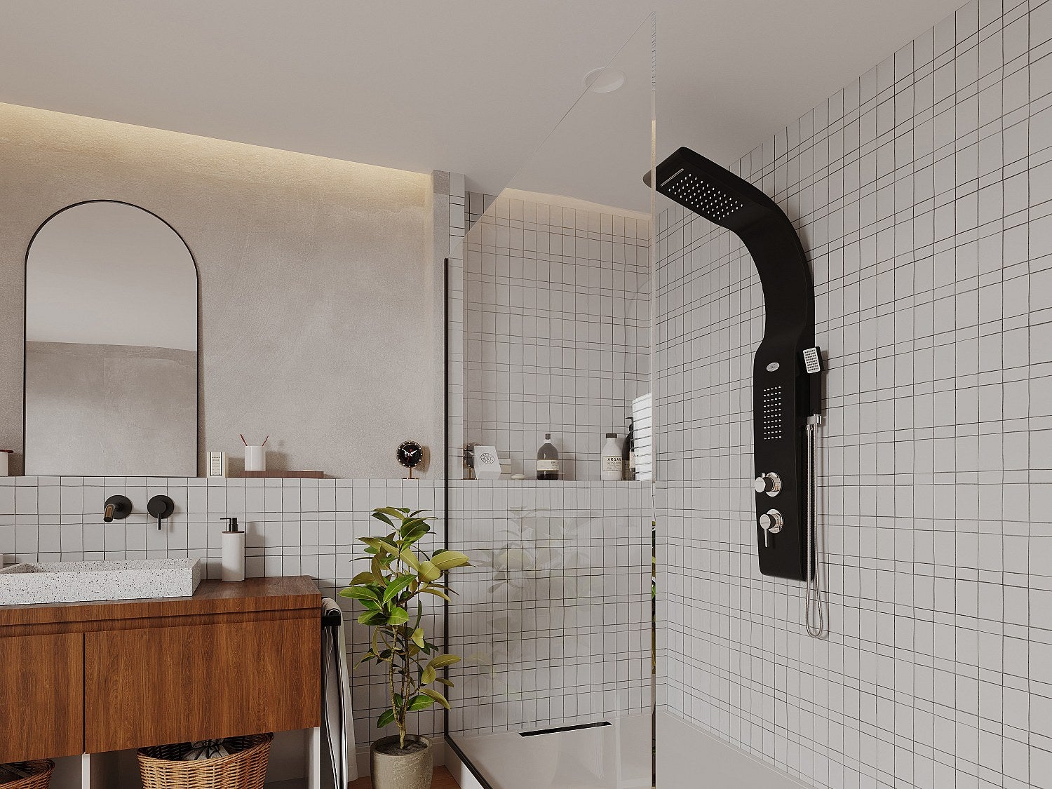 Columna de ducha de hidromasaje KOURBEA - Negro - 20x132 cm - 7