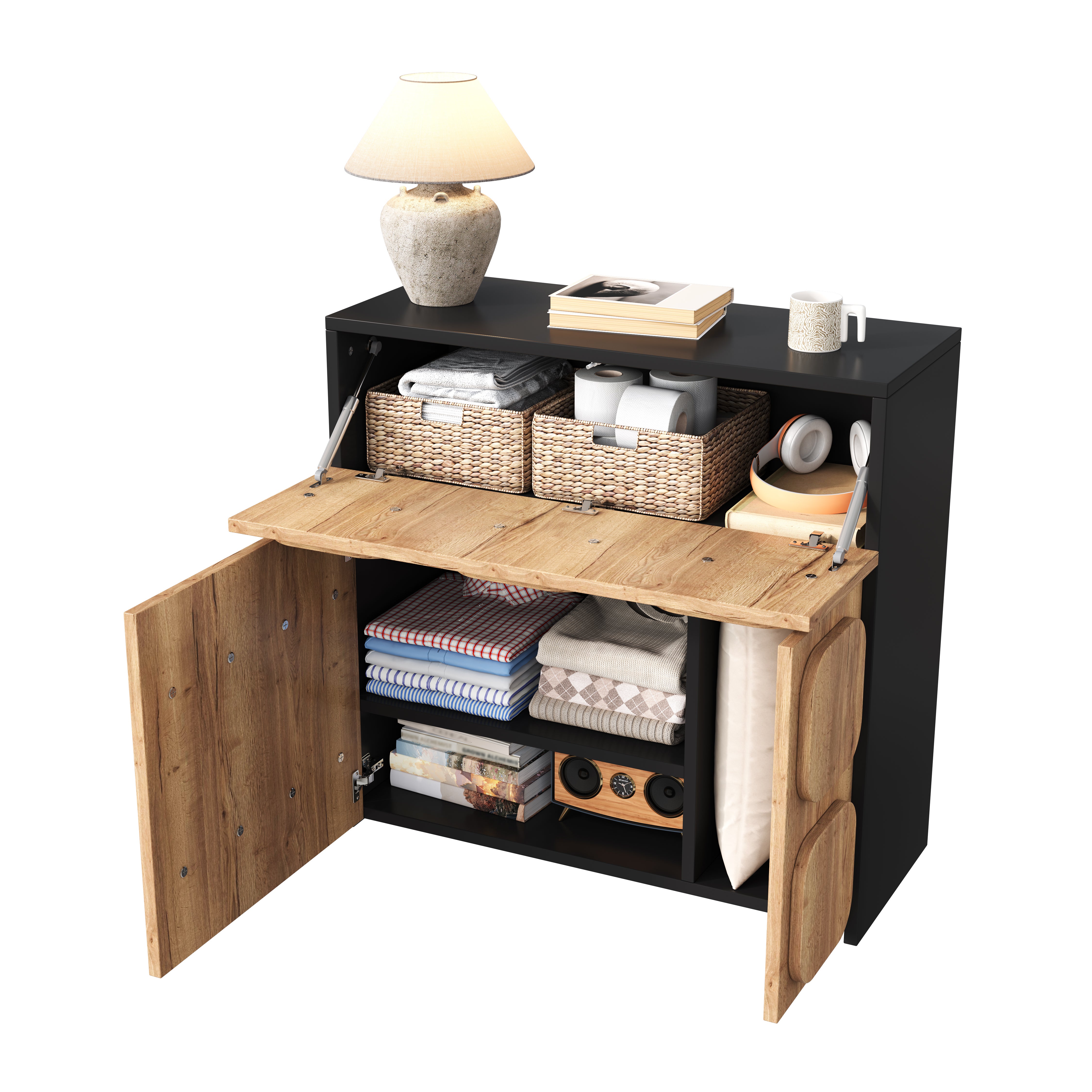 Credenza retrò modulare 5 scomparti legno ingegnerizzato legno naturale - 2