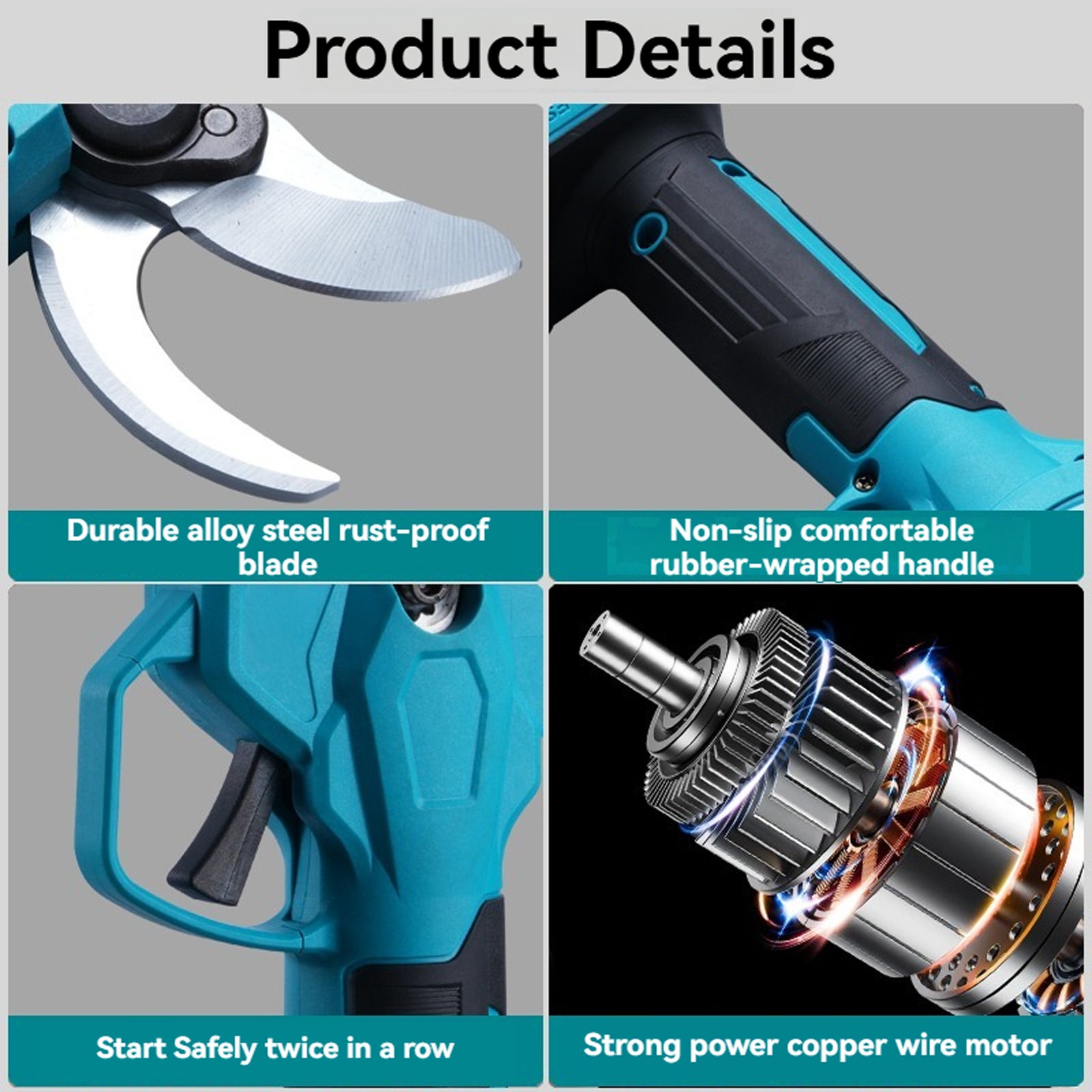 Sécateur portable au lithium-ion 21 V, diamètre de coupe maximal des branches de 30 mm, emballé dans une boîte en plastique bleue. - 7