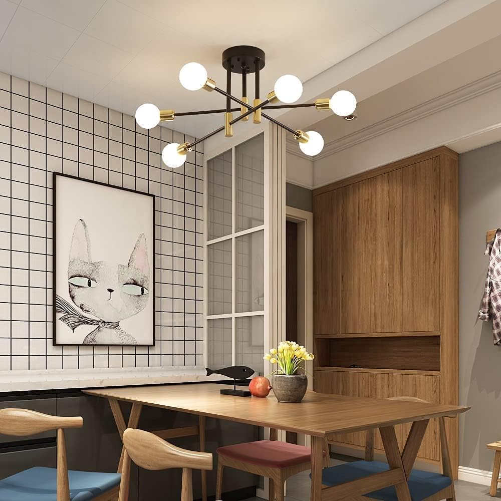 GLAMARIS Plafonnier Industriel, 6 Lumières Lustre Vintage,Moderne Suspension Luminaire en Metal E27,pour Salon Chambre Cuisine Salle À Manger Bar Café - 9